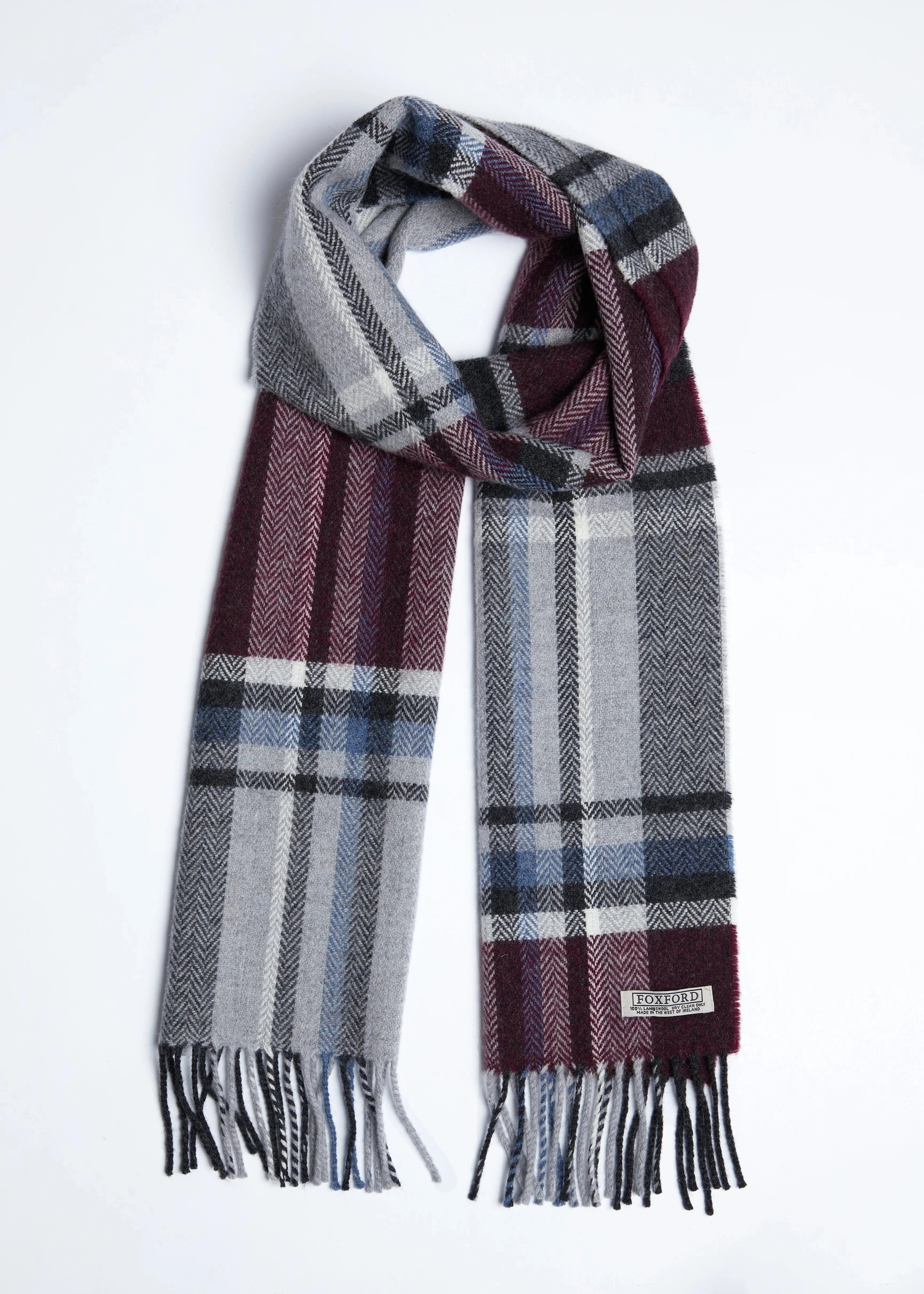 Foxford Lambswool Scarf for Women & Men - Soft Warm Winter Accessory in Maroon & Grey - Perfect for Cold Weather, Outdoor Activities & Fashion Styling