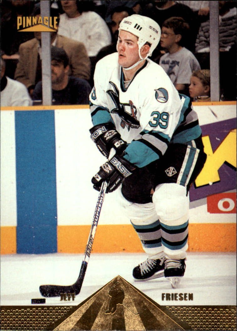 1996-97 Pinnacle Hockey Card #18 Jeff Friesen - NHL Collectible Trading Card for Sports Memorabilia Fans & Hockey Card Collectors - Perfect for Display, Trading, or Gift Giving