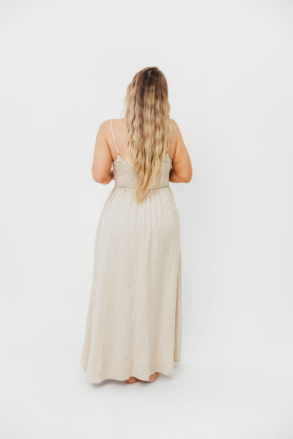 Josefina Smocked Maxi Dress in Natural - Bump Friendly Maternity Dress for Pregnancy & Nursing | Perfect for Baby Showers, Beach Vacations & Summer Weddings