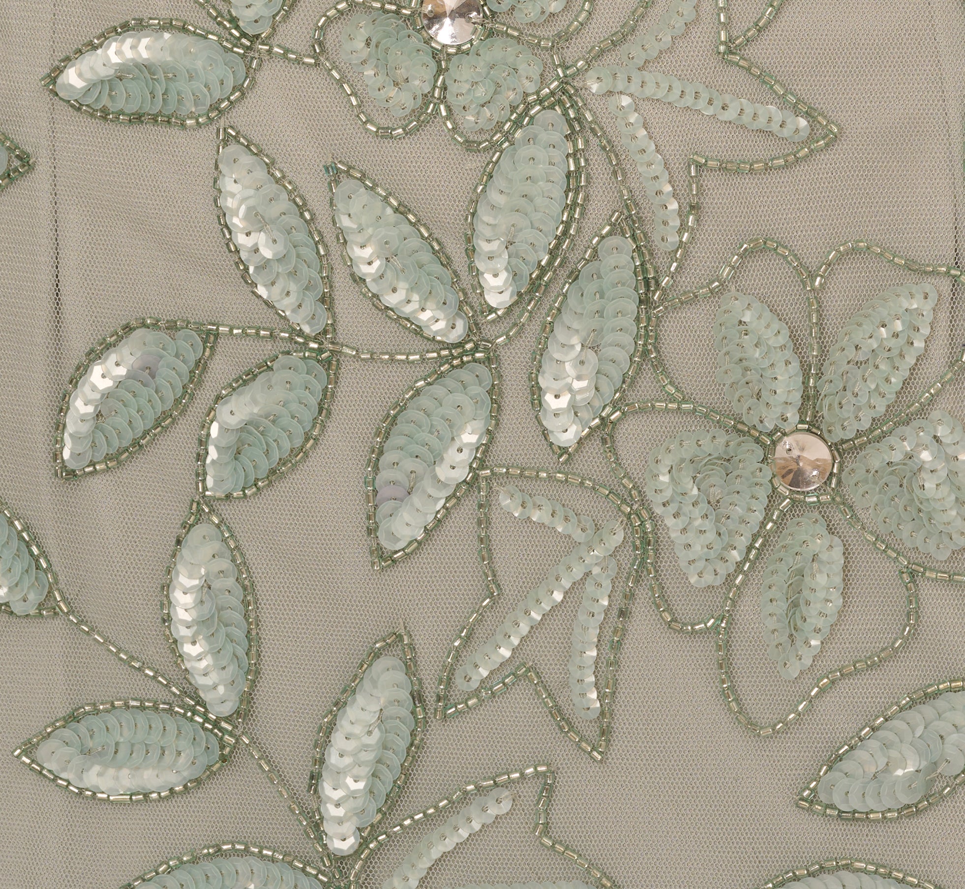 Hand Beaded Short Sleeve Floral Godet Gown in Frosted Sage - Elegant Boho Wedding Guest Dress for Summer Parties & Beach Weddings