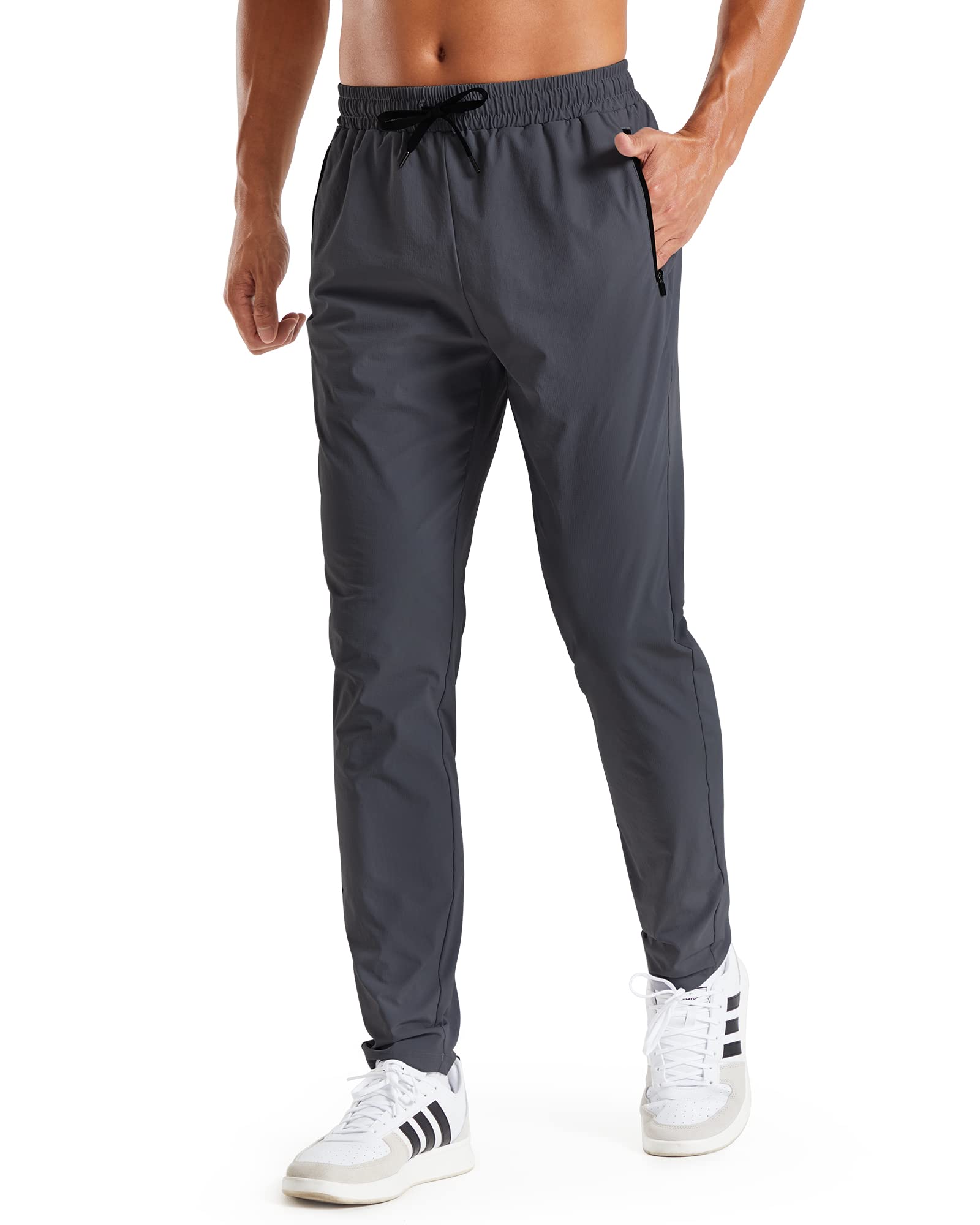 G4Free Men's Lightweight Athletic Workout Jogger Pants - Stretch Nylon Travel & Casual Pants with Zipper Pockets for Gym, Running & Outdoor Activities