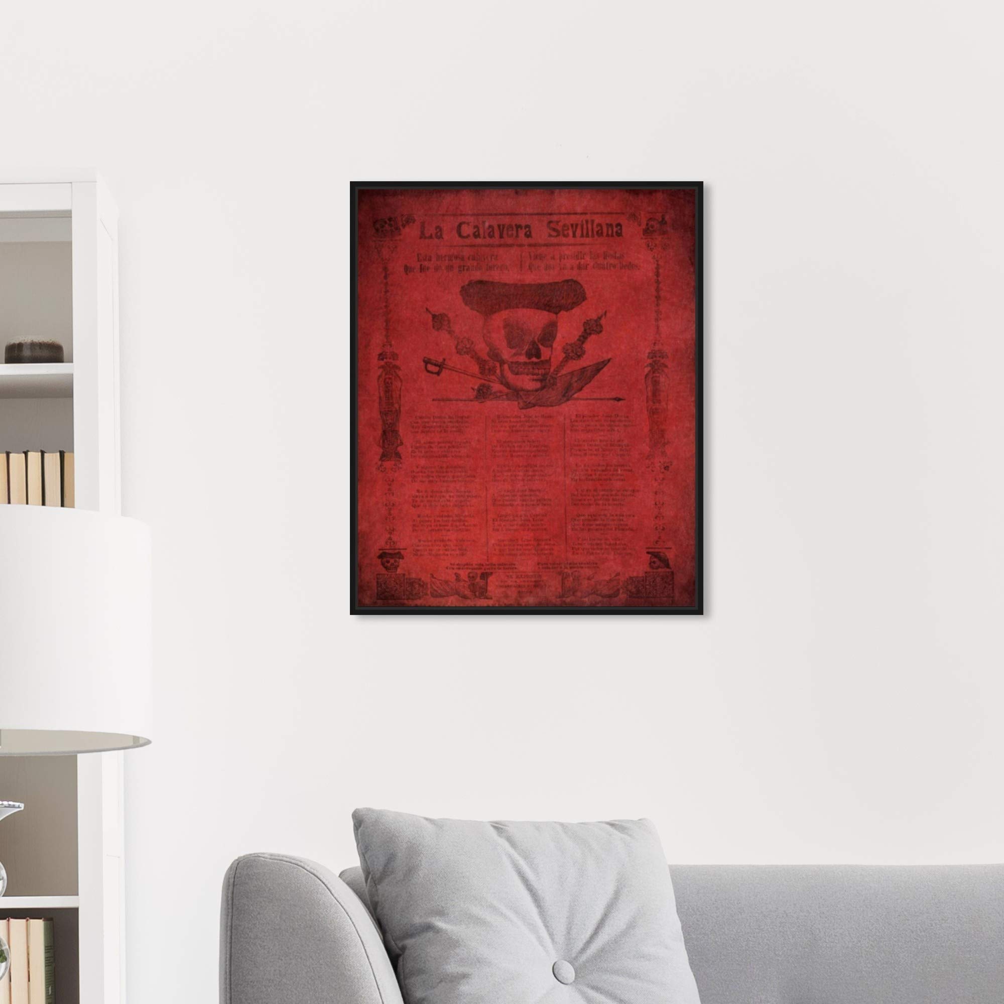 La Calavera Sevillana Wall Art - 20x24 Inch Framed Canvas Prints in Red & Black | Hatcher & Ethan Advertising Poster | Modern Home Decor for Living Room, Bedroom & Office