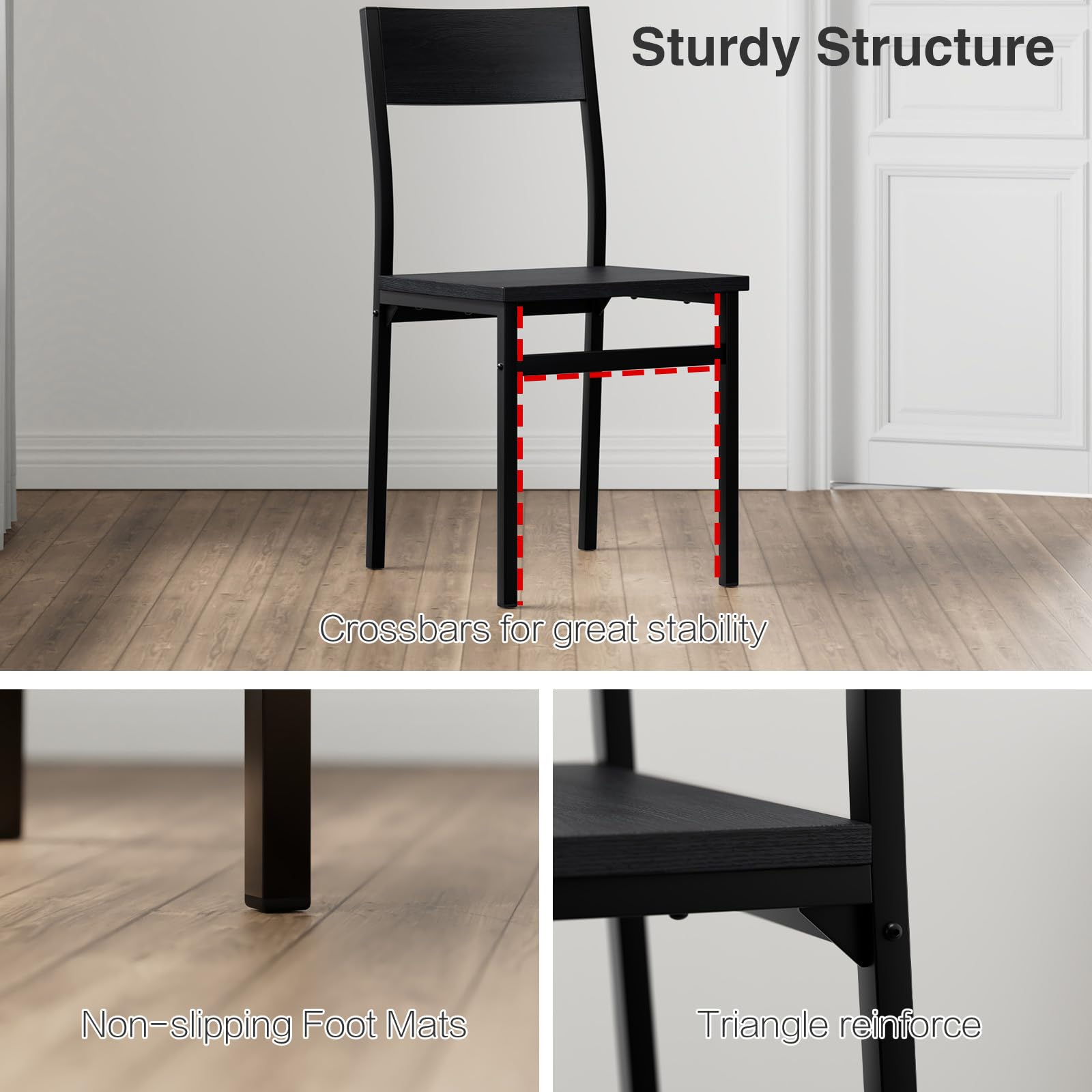 4-Piece Rustic Wood Dining Chairs Set with Metal Steel Frame & Slat Back - Modern Farmhouse Style Kitchen, Dining Room & Living Room Seating (Black) - Perfect for Family Gatherings, Dinner Parties & Home Decor