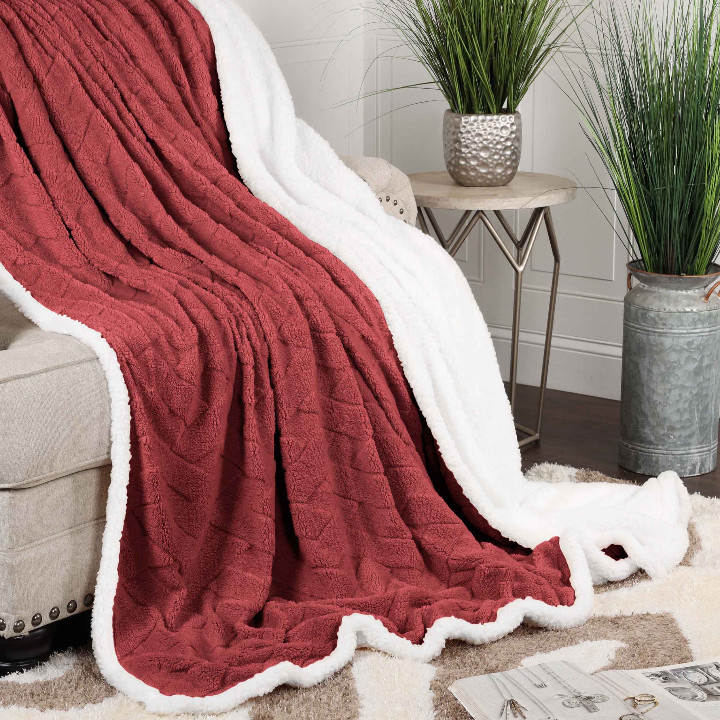 Nuuk Reversible Jacquard Lattice Plush Sherpa Fleece Blanket - Ultra Soft & Warm Winter Throw for Couch, Bed & Travel - Cozy Home Decor Gift for Christmas & Cold Weather