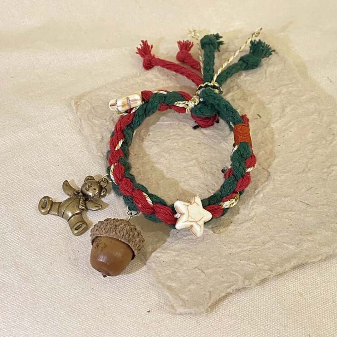 Gingerbread Snowman Charm Cute Woven Braided Christmas Bracelet | Holiday Gift for Women, Girls | Perfect for Christmas Parties, Festive Outfits & Winter Accessories