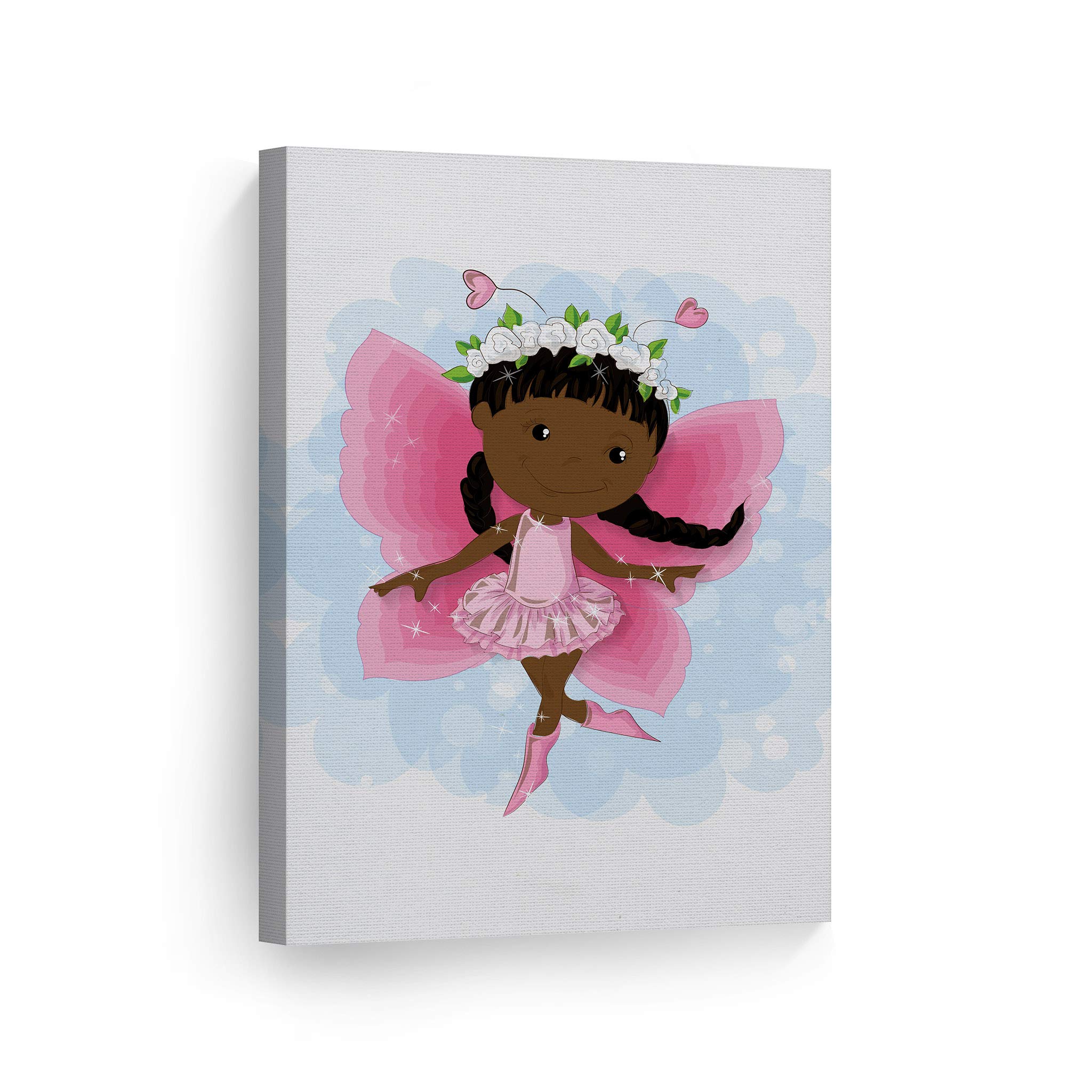 African American Fairy Canvas Print - Pink Dressed Art for Kids Room Decor, Nursery Wall Art (36x24 Inch) | Ready to Hang, Made in USA | Perfect for Baby Rooms, Playrooms & Children's Bedrooms