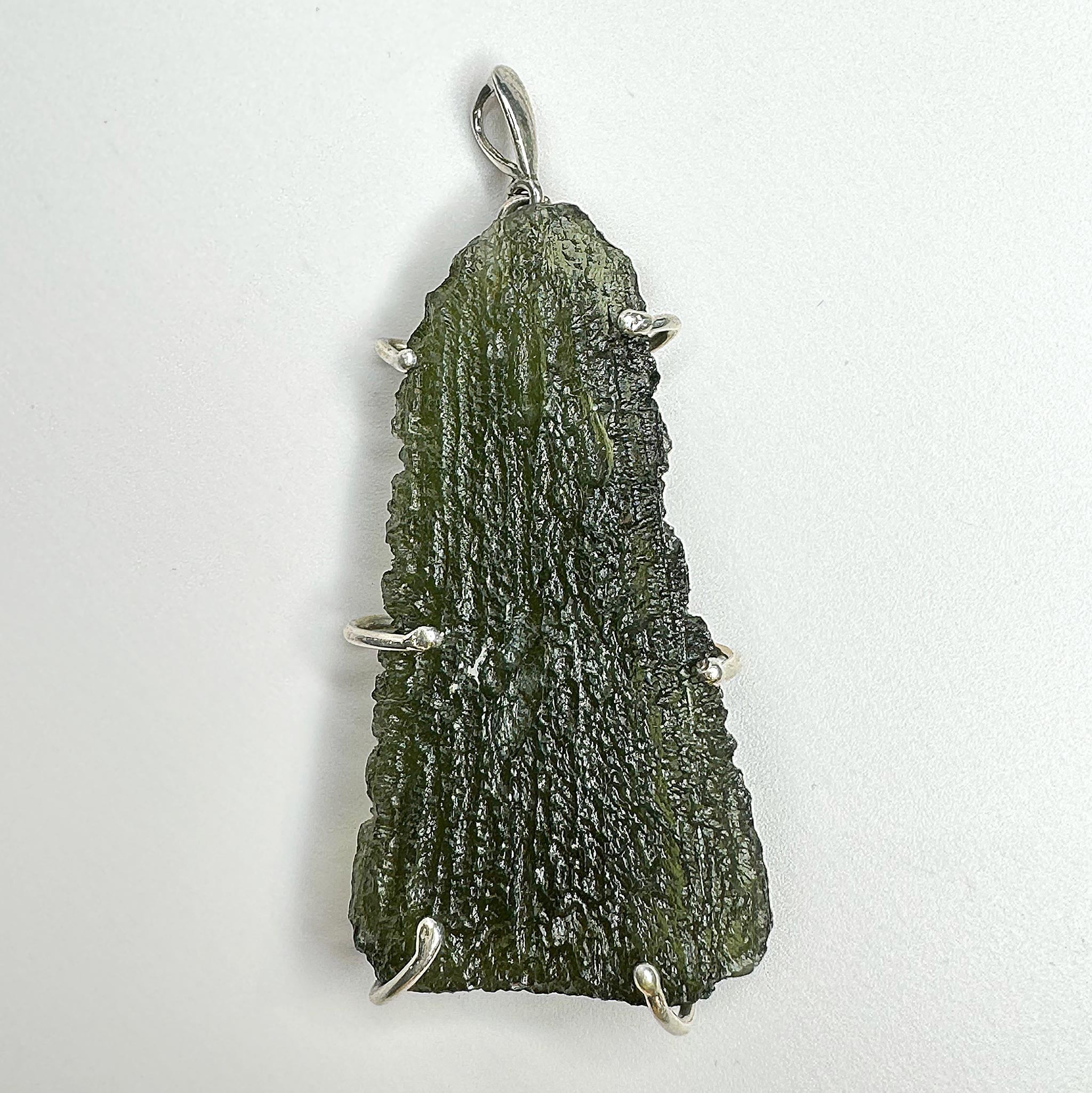 Authentic Moldavite Sterling Silver Pendant Necklace - Genuine Czech Green Tektite Gemstone Jewelry for Spiritual Healing, Meditation & Energy Work