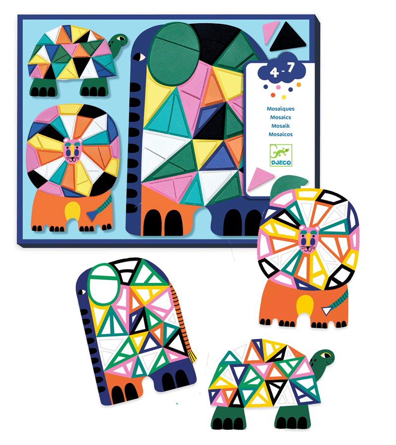 Afrika Mosaics Art Set by Djeco - Creative African Animal Mosaic Kit for Kids, DIY Craft Project for Home & Classroom Activities
