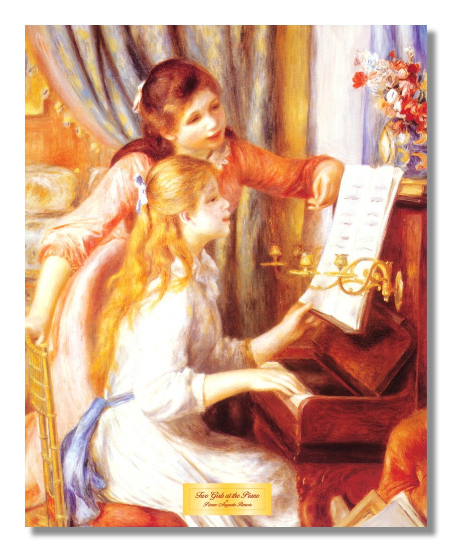 Renoir 'Two Girls at The Piano' Honey Framed Art Print - Premium Wall Decor for Living Room, Bedroom & Office