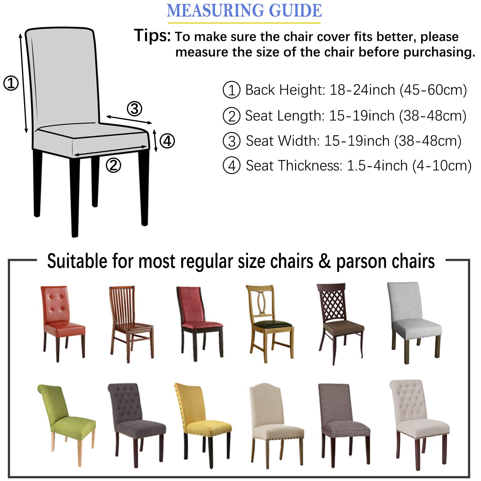 Stretch Parsons Chair Slipcovers Set of 2 - Washable Spandex Dining Room Chair Covers with Leaf Grey Print | Perfect for Hotel, Office, Wedding, Banquet & Home Decor | Seat Protector for Dining Chairs, Ceremony & Party Events