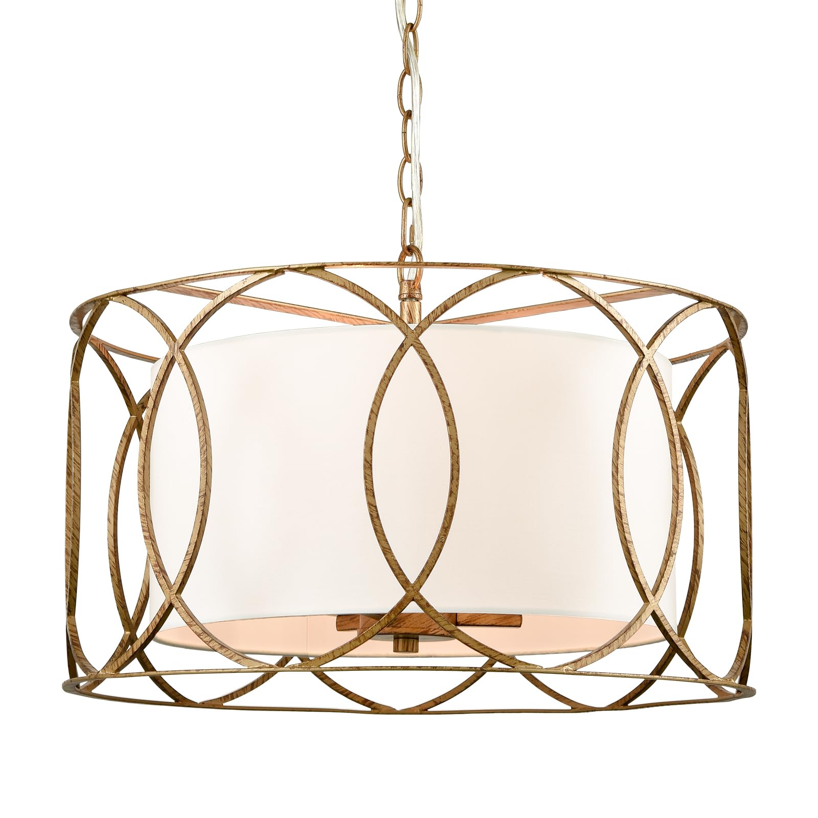 HYDELITE Brass Drum Pendant Light - 3-Light Modern Chandelier for Dining Table with White Linen Shade - Perfect for Kitchen Island, Breakfast Nook & Farmhouse Decor