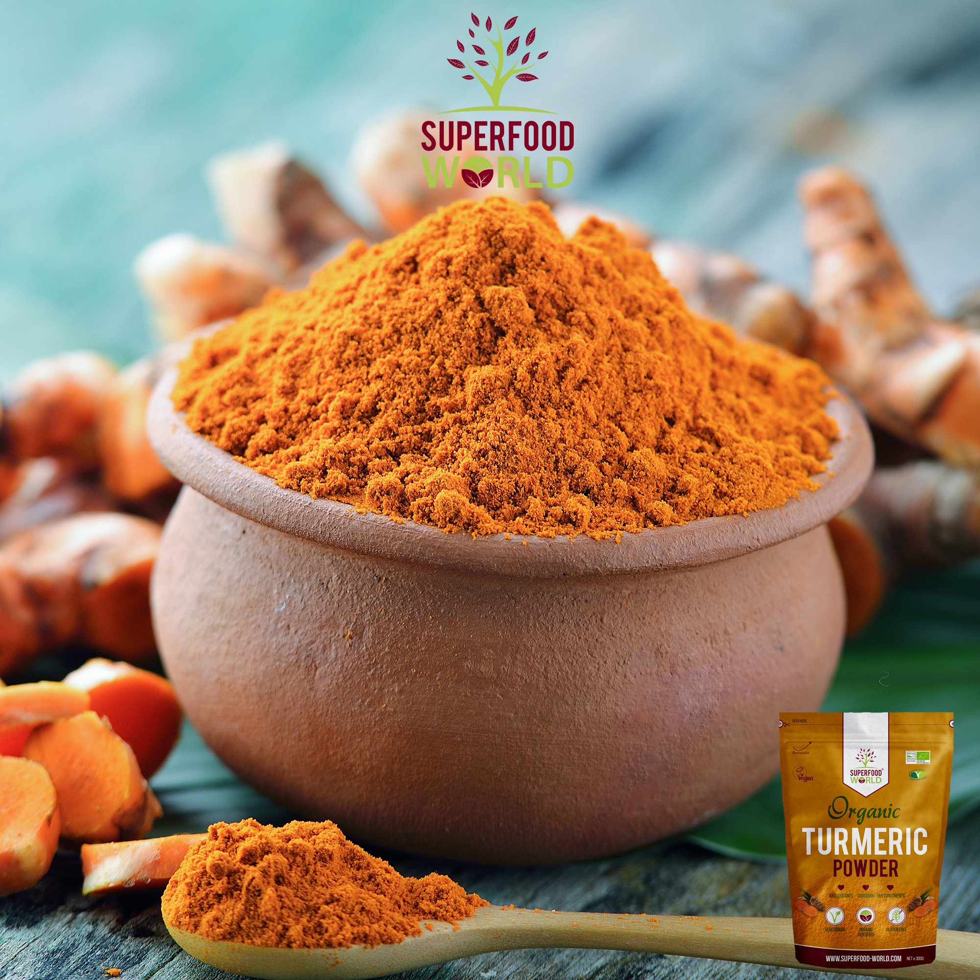 Organic Turmeric Powder 300g - Pure, Potent Anti-Inflammatory Superfood with Natural Curcumin | Vegan, Gluten-Free | Perfect for Cooking, Golden Milk, Smoothies & Detox Drinks | Boost Immunity & Support Joint Health