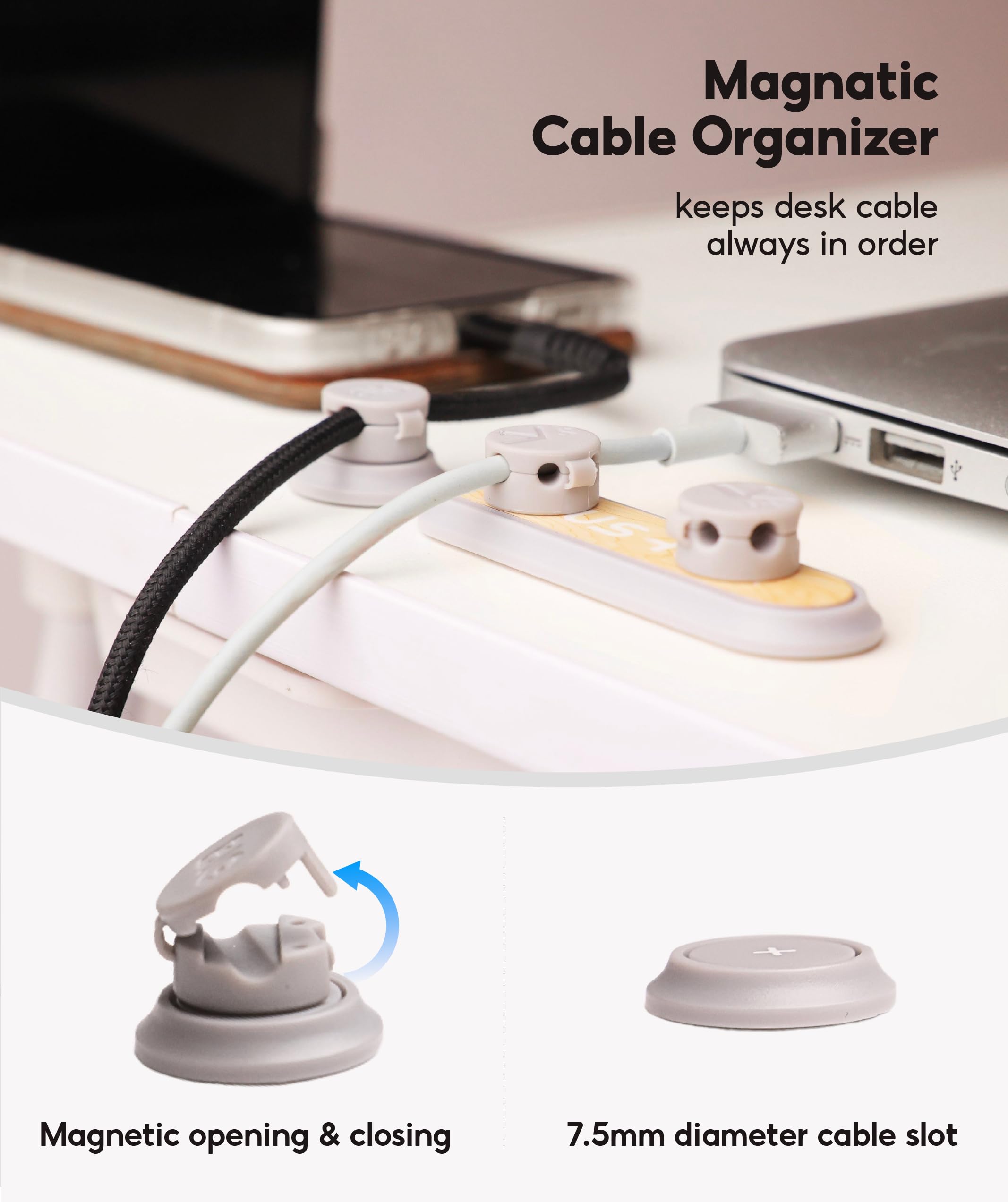 Magnetic Cable Organizer - Strong Adhesive Cord Holder for Phone, USB, Charger Cables | Wire Management Solution for Home, Office, Desk & Car | Perfect for Neat Workspace & Travel Use