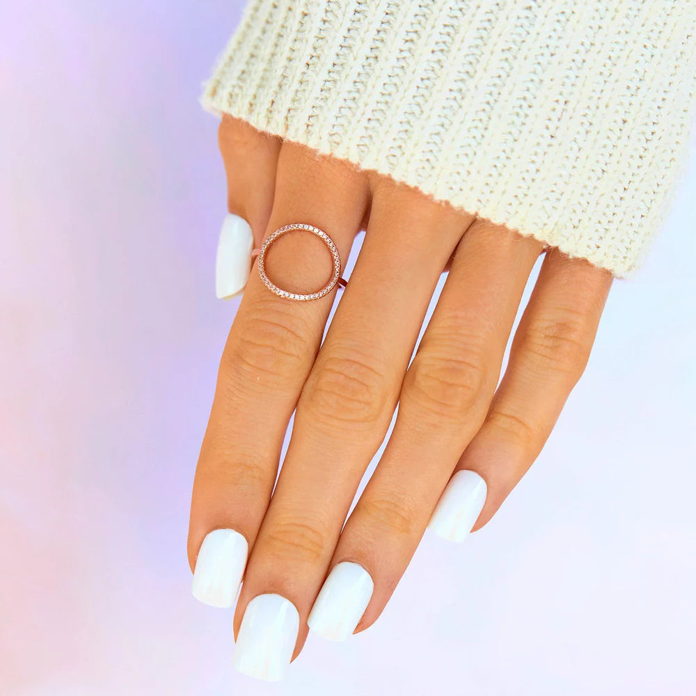 Pave Open Circle Ring Size 7 - Dainty Stackable Gold Ring for Women, Perfect for Everyday Wear & Gift Giving