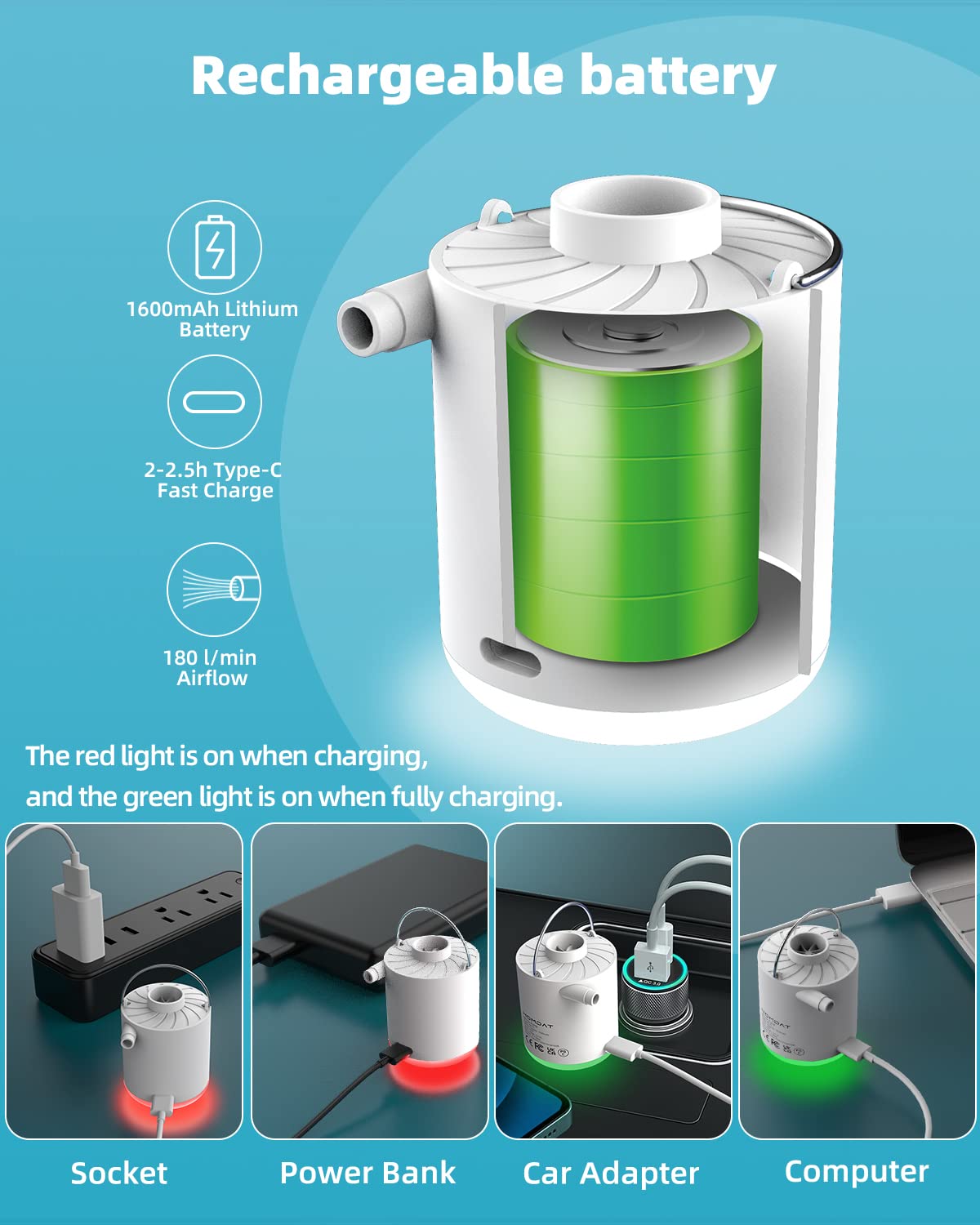 **Mini Portable USB Rechargeable Air Pump for Inflatables - Fast Inflation for Air Mattress, Pool Floats, Inflatable Toys - Perfect for Camping, Travel & Home Use**