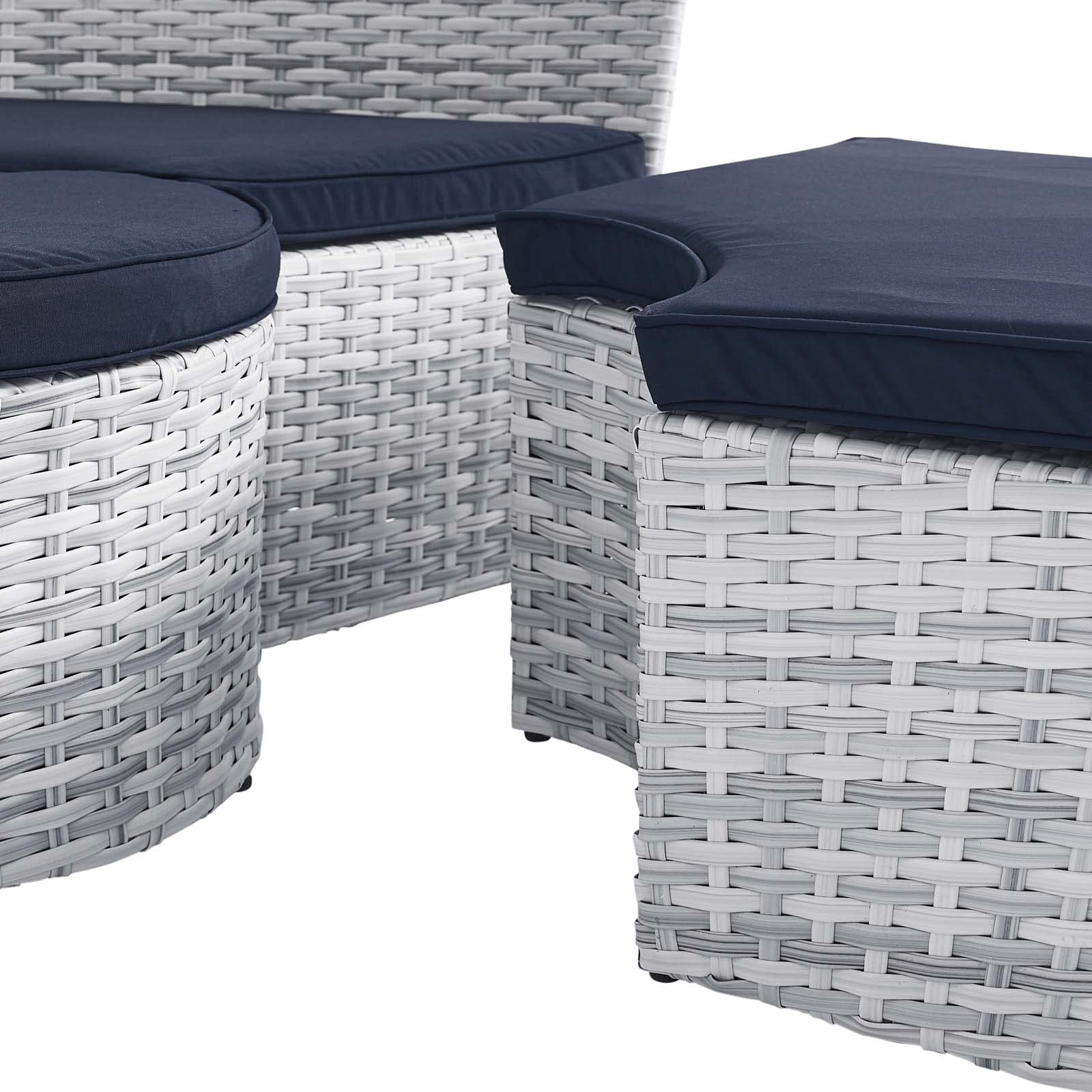 Modway Scottsdale Outdoor Patio Wicker Rattan Sectional Daybed with Canopy - Light Gray Navy Color - Perfect for Backyard, Poolside & Garden Relaxation