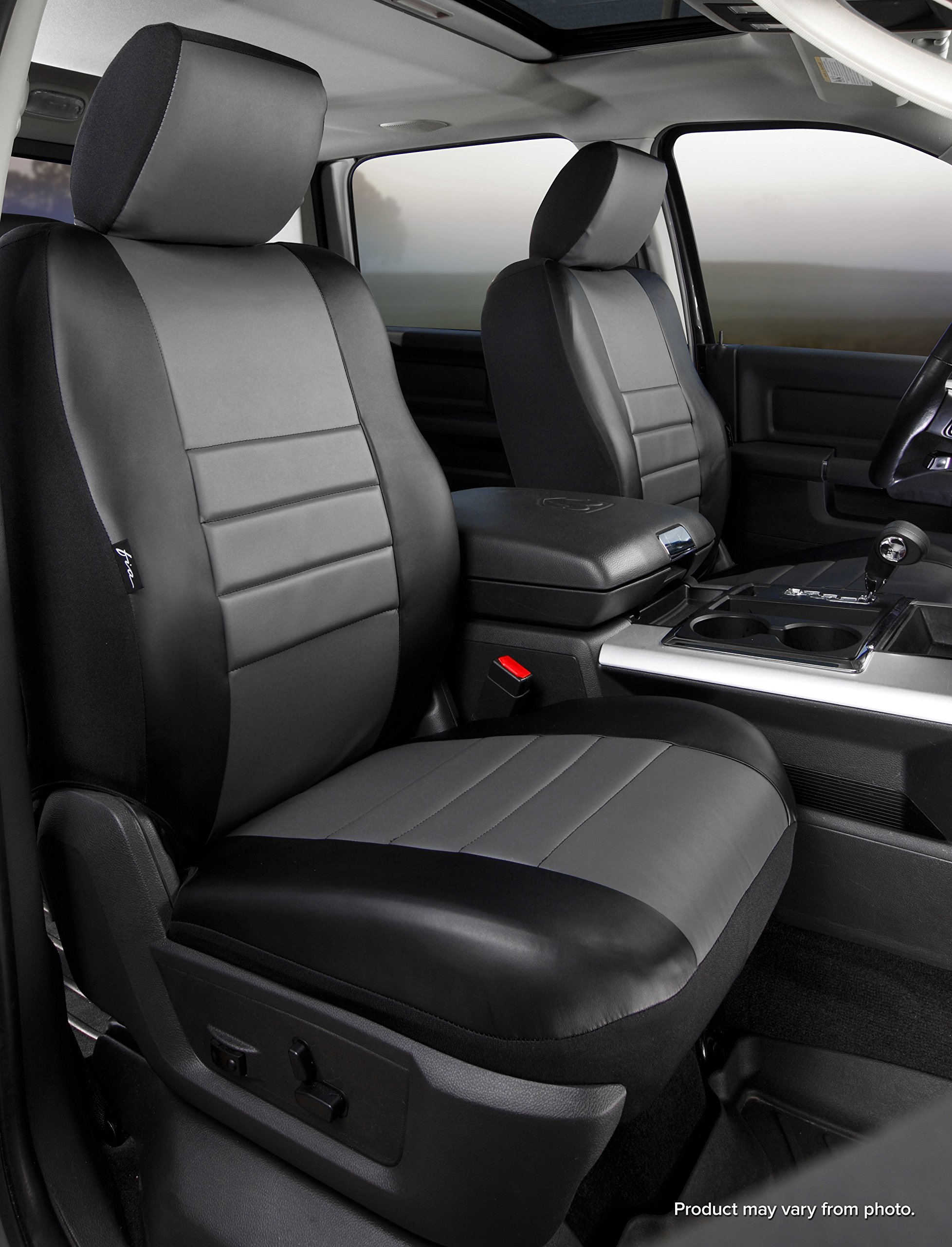 FIA SL69-52 Gray Custom Fit Front Seat Covers for Bucket Seats - Premium Leatherette Material (Black with Gray Center Panel) - Perfect for Cars, Trucks & SUVs - Protect & Upgrade Your Vehicle Interior