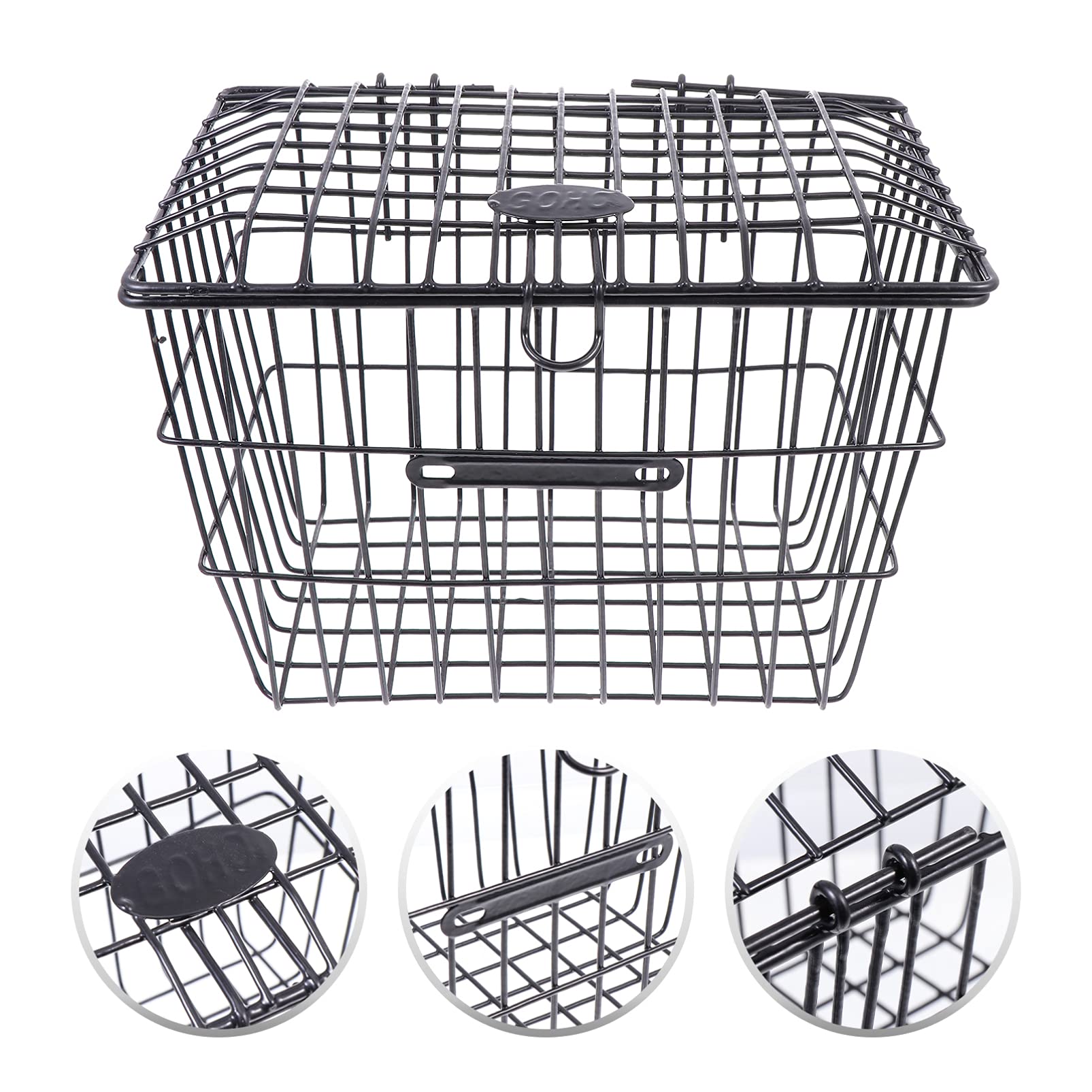 LIOOBO Metal Wire Bike Basket with Lid - Front & Rear Bicycle Storage Basket, Handlebar Organizer for Mountain Bike, Road Bike, Commuter Bike - Perfect for Groceries, Picnics, and Daily Errands (Black)
