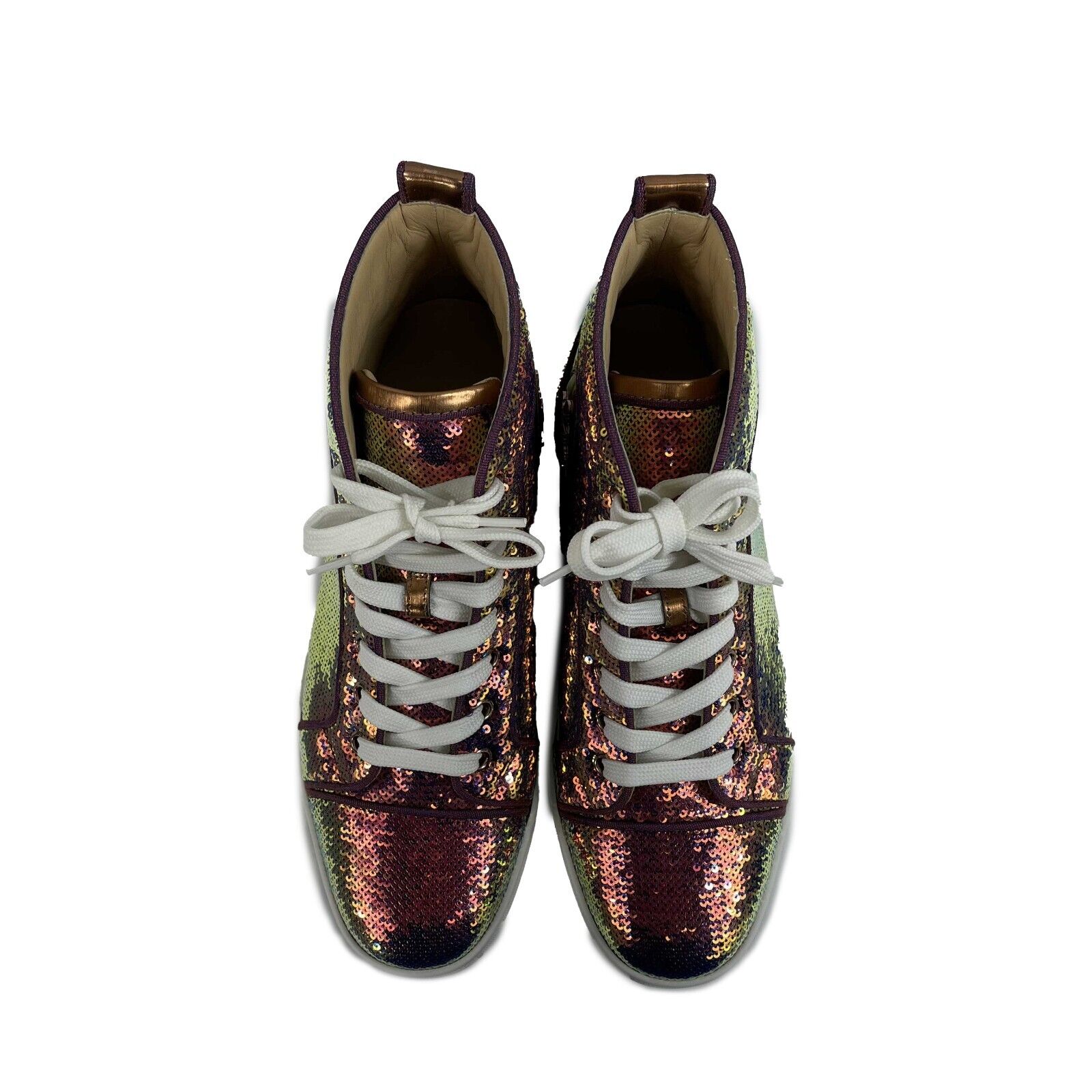 Christian Louboutin Iridescent Sequin High Top Sneakers - Women's Size 41 (US 8) | Glamorous Party & Evening Wear Fashion Shoes