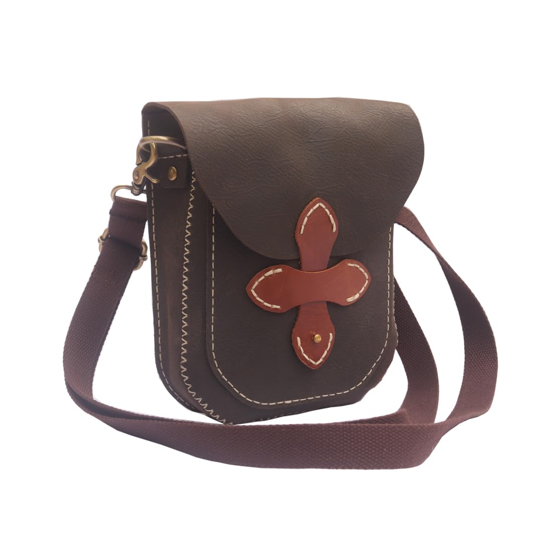 Vintage Leather Crossbody Bag for Men with Floral Accent - Cowhide Shoulder Strap Phone Bag - Casual Everyday Use, Travel & Date Night Accessory