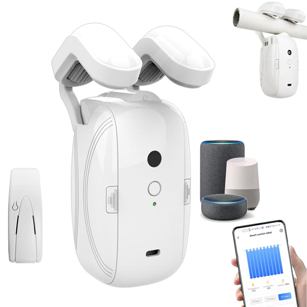 Smart Automatic Curtain Opener - Remote & App Control with Timer/Voice Commands, High-Performance Motor, Light Sensor, Works with Alexa & Google Home | Perfect for Bedroom, Living Room & Smart Home Automation (Roman Rod Only)