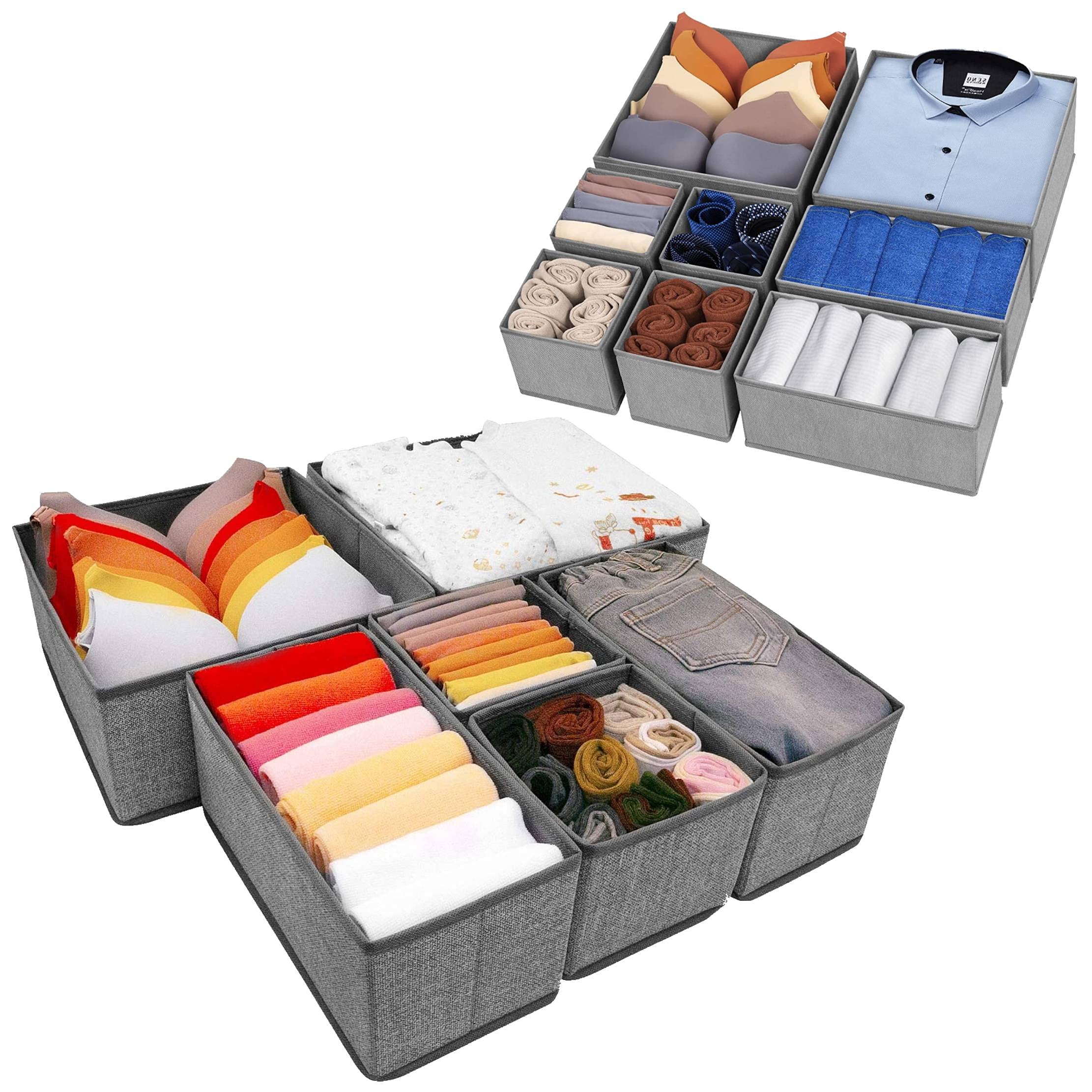 Criusia 14-Piece Underwear Drawer Organizer Set - Foldable Closet Dividers & Storage Box for Clothes, Socks, Bras - Space Saving Grey Organizer for Bedroom, Dresser & Travel Use