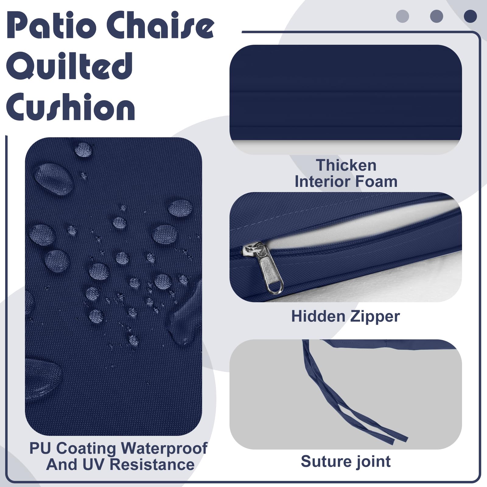 Ganeen Waterproof Chaise Lounge Cover 72x21x3in - Outdoor Cushion Slipcover with Zipper & Ties for Patio, Lawn, Poolside - Navy Blue (1 Piece) - Perfect for Sun Protection & All-Weather Use