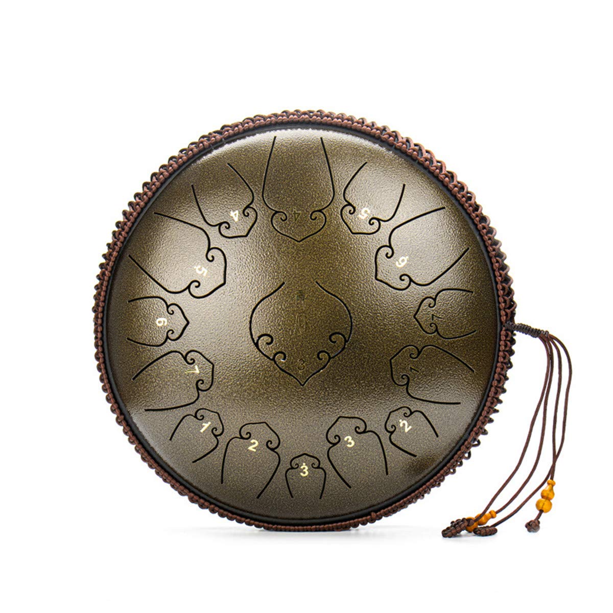 ZJDU 14 Inch 15-Note Steel Tongue Drum - Handpan Percussion Instrument with Lotus Design for Music Therapy, Yoga & Meditation | Bronze Finish Musical Instrument Set for Beginners & Professionals