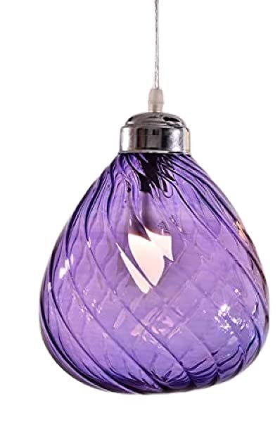 Handmade Purple Stained Glass Pendant Light Fixture - ECIT Blown Glass Ceiling Lighting - Decorative Hand Painted Glass Lamp for Living Room, Bedroom & Dining Room Decor