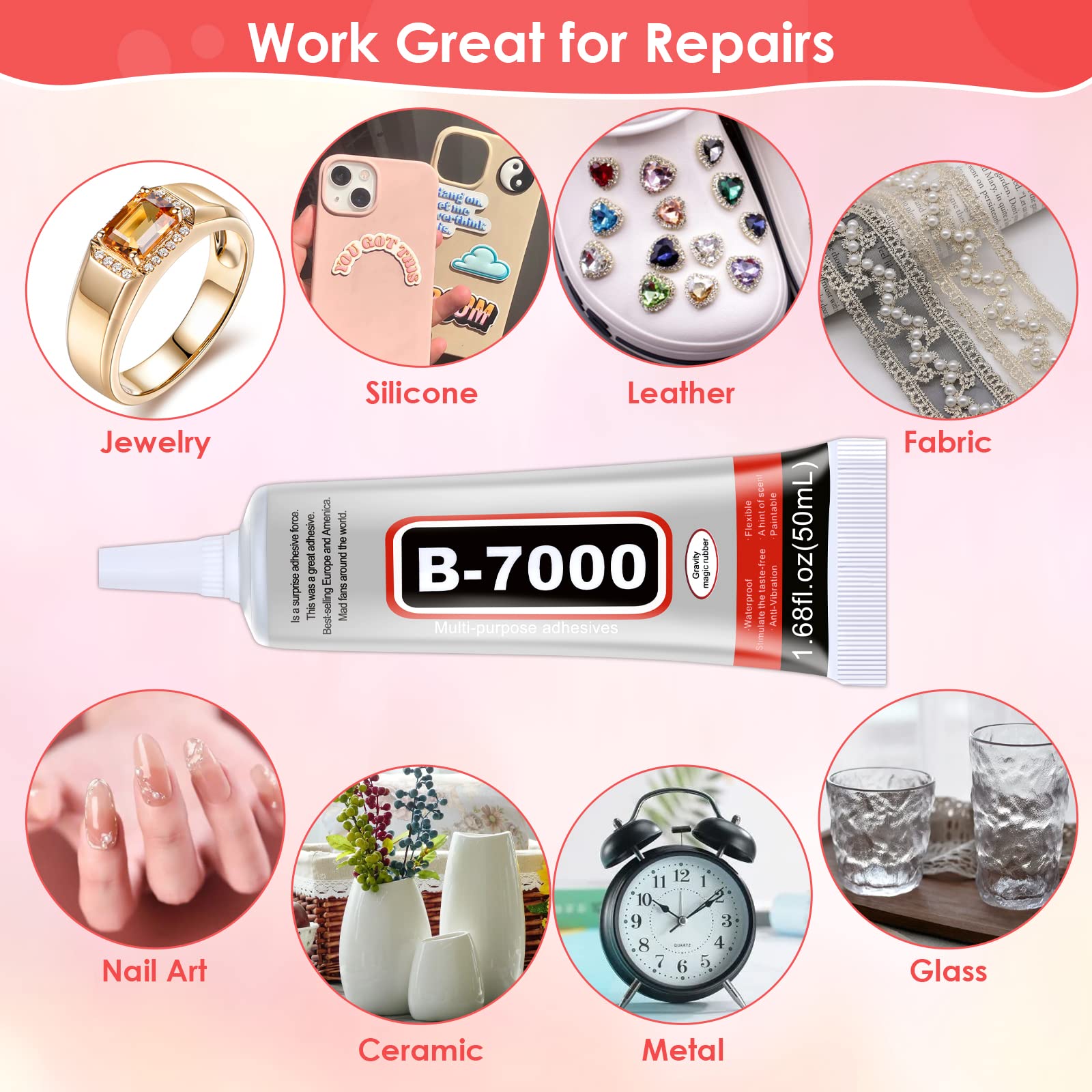 4 PCS 50ML B7000 Super Strong Clear Glue - Multipurpose Flexible Adhesive for DIY Jewelry, Rhinestones, Beads, Fabric, Shoes & Phone Screen Repair - Perfect for Crafts, Nail Art & Home Fixing Projects