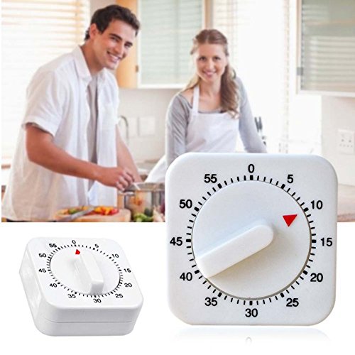 Effective 60-Minute Mechanical Kitchen Timer - White Square Countdown Alarm Clock for Cooking, Baking & Study Reminder | Novelty Count Down Timer for Home & Office Use