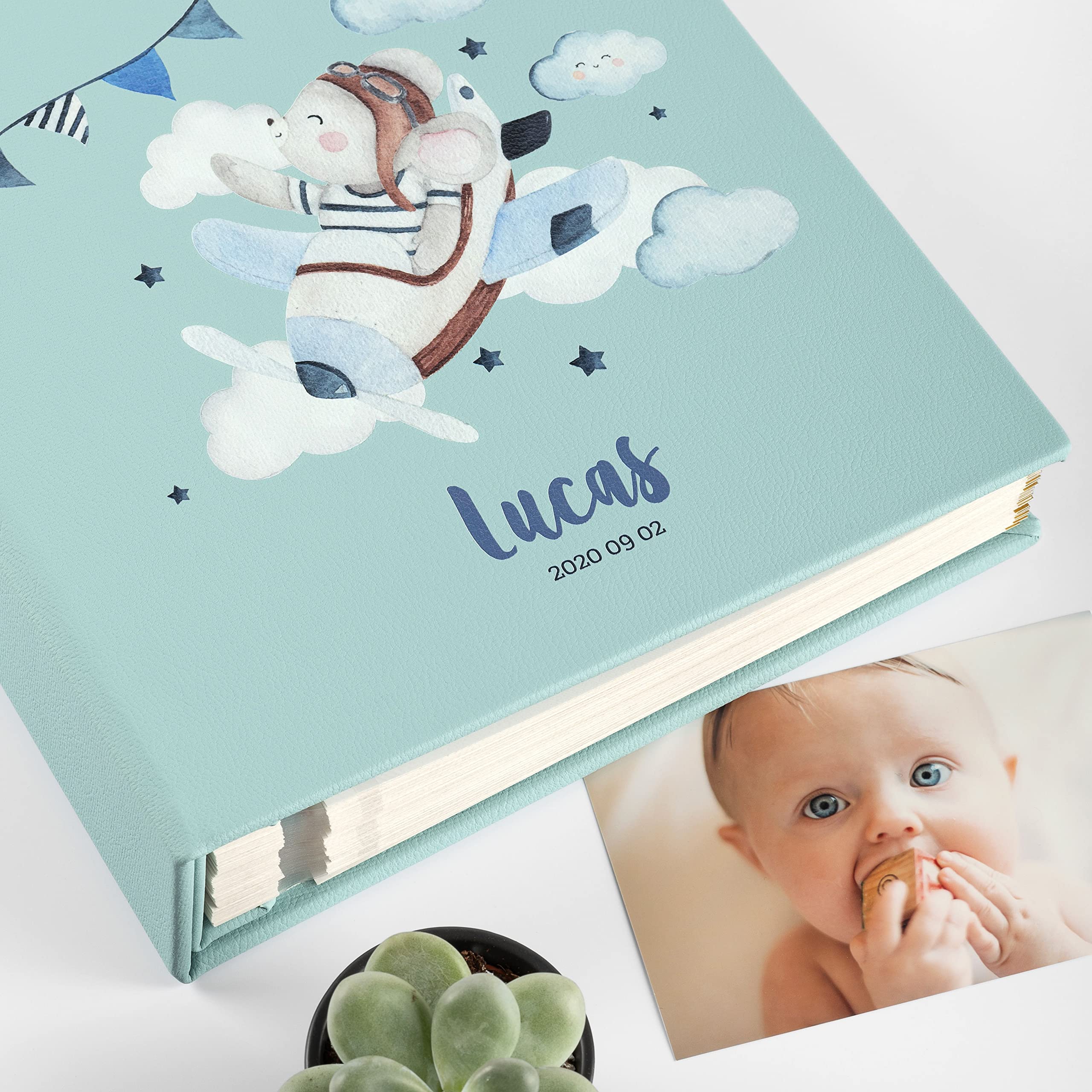 Eco-Friendly Leather Self-Adhesive Baby Photo Album - Custom Memory Book for Boys & Girls | Personalized Baby Shower Gift | Perfect for Newborn Milestones, First Birthday Keepsakes & Family Scrapbooking