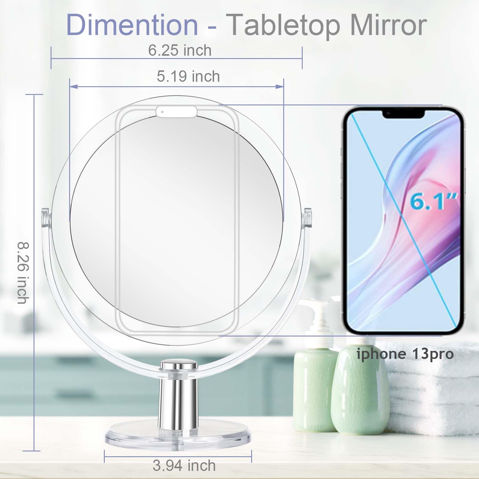 **6.25 Inch Vanity Mirror with Stand - 1X/15X Magnification, 360° Swivel Double-Sided Makeup Mirror for Bathroom, Desk & Travel - Perfect for Makeup, Shaving & Skincare**