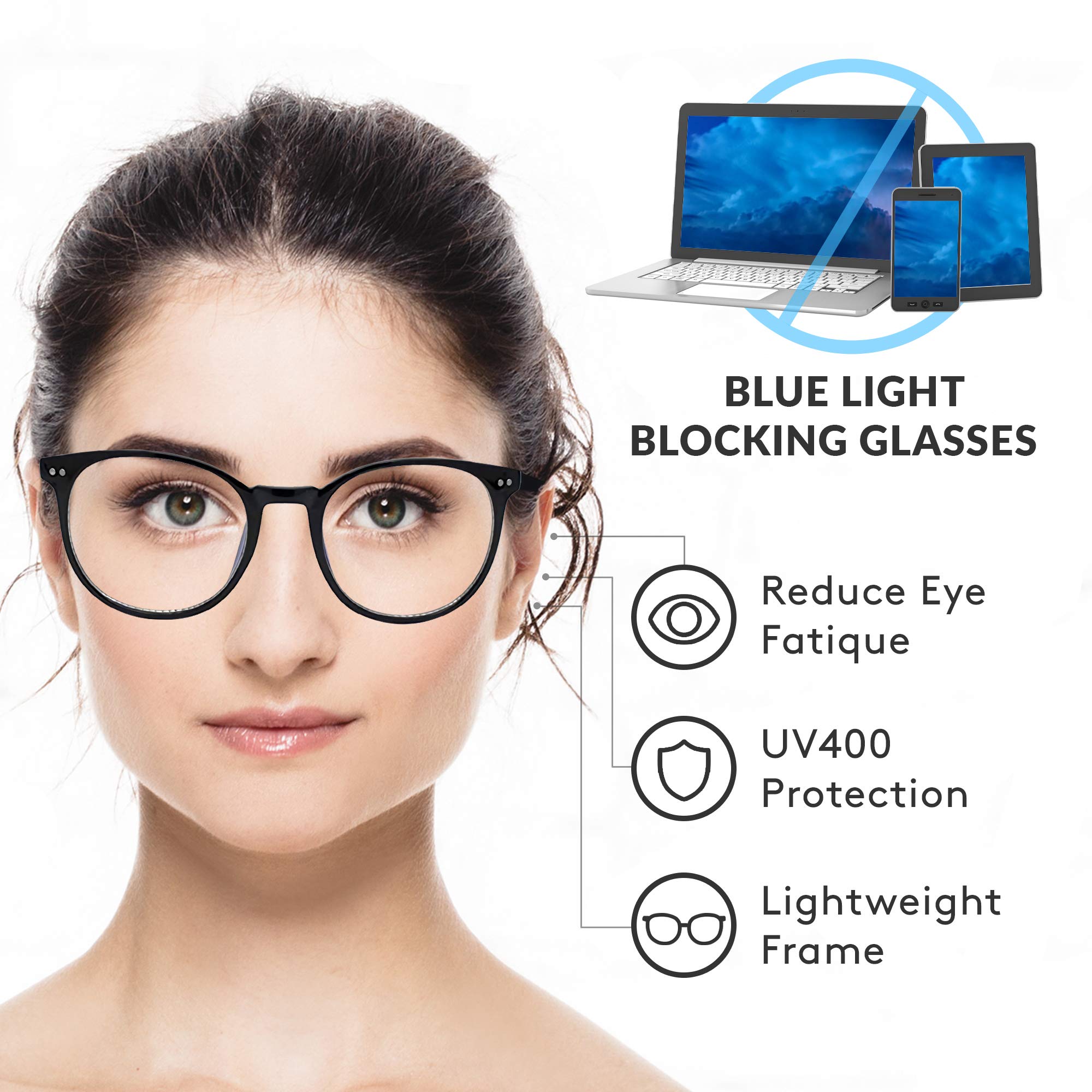 Blue Light Blocking Glasses for Computer - SA106 Round Keyhole Frame Anti-Eye Strain Glasses for Gaming, Office Work & Screen Use