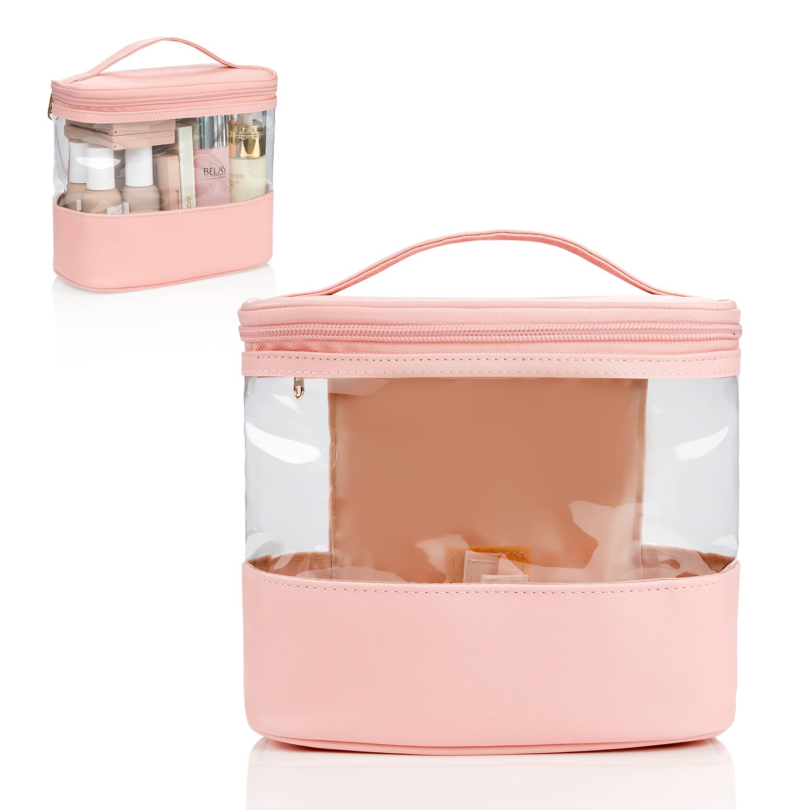CUBETASTIC Clear Makeup Bag - Waterproof Travel Toiletry Organizer for Women, Transparent Cosmetic Pouch with Handle - Perfect for Air Travel, Gym & Daily Essentials Storage