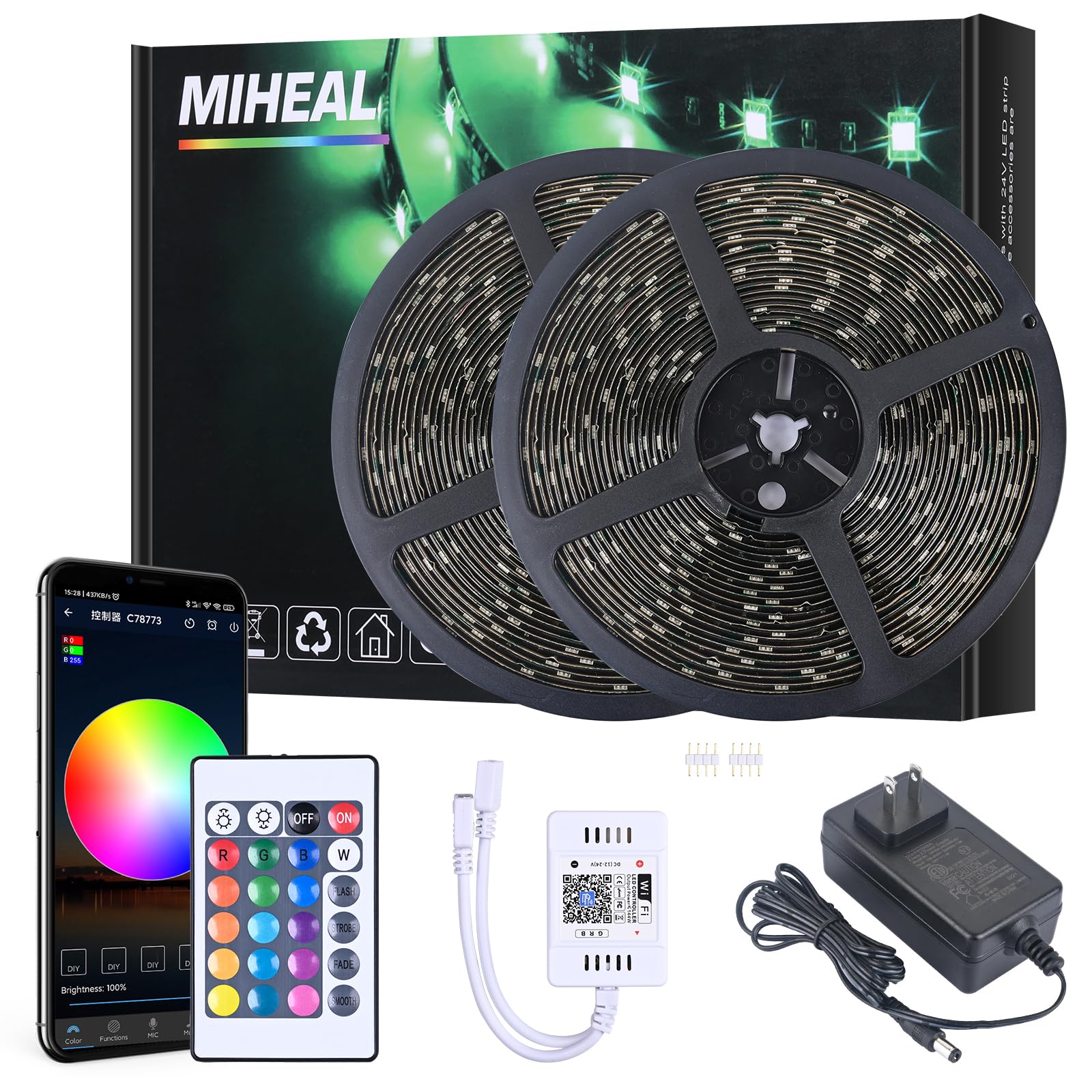 MIHEAL 65.6ft WiFi Smart LED Strip Lights - IP65 Waterproof RGB Color Changing Light Strips with App Control for Android/iOS, Works with Alexa & IFTTT - Perfect for Bedroom, Living Room, Party Decor