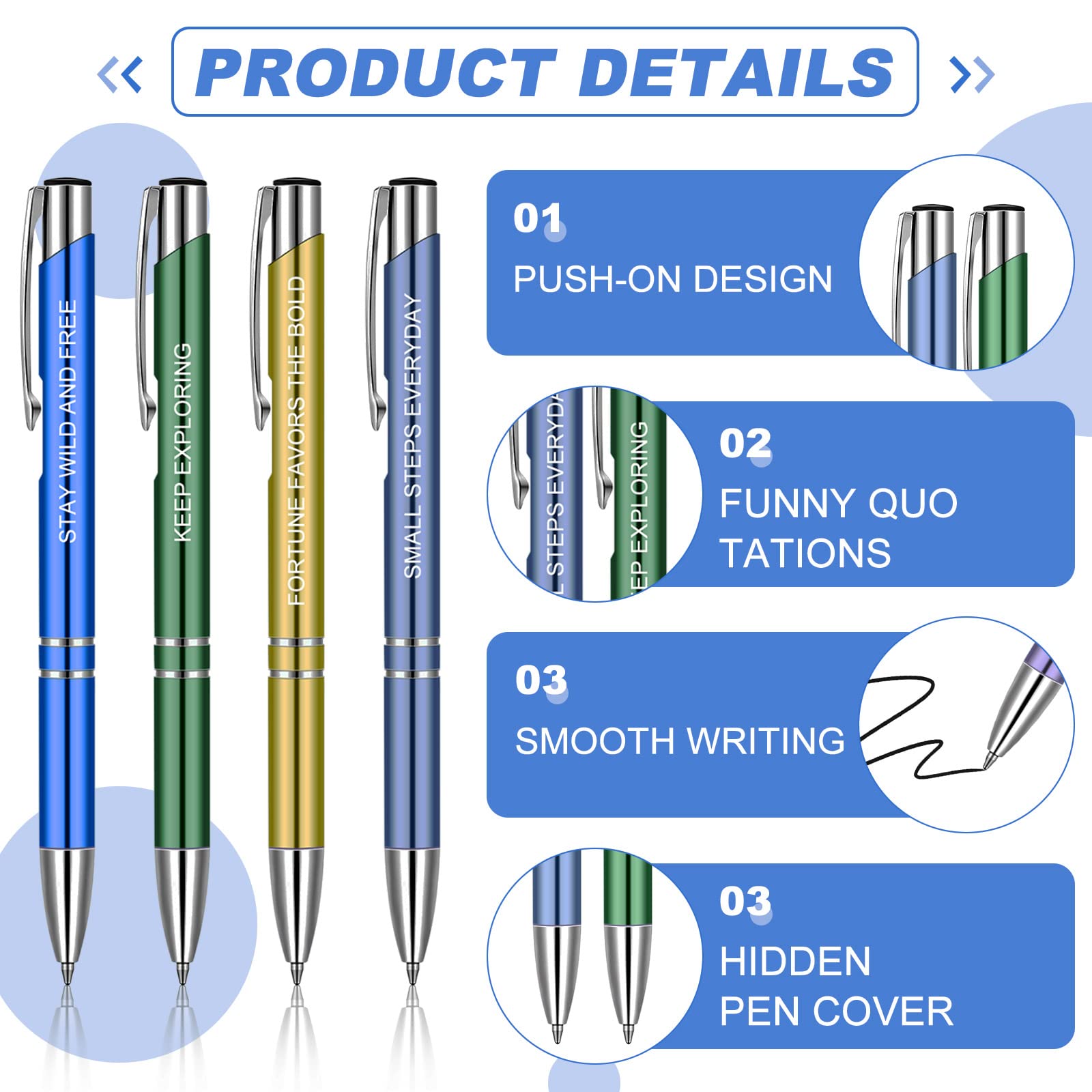 24 Pack Motivational Pens Bulk - Inspirational Quote Ballpoint Pens for Women, Coated Metal Personalized Office & School Supplies (12 Styles) - Perfect for Gifts, Encouragement Notes & Daily Writing