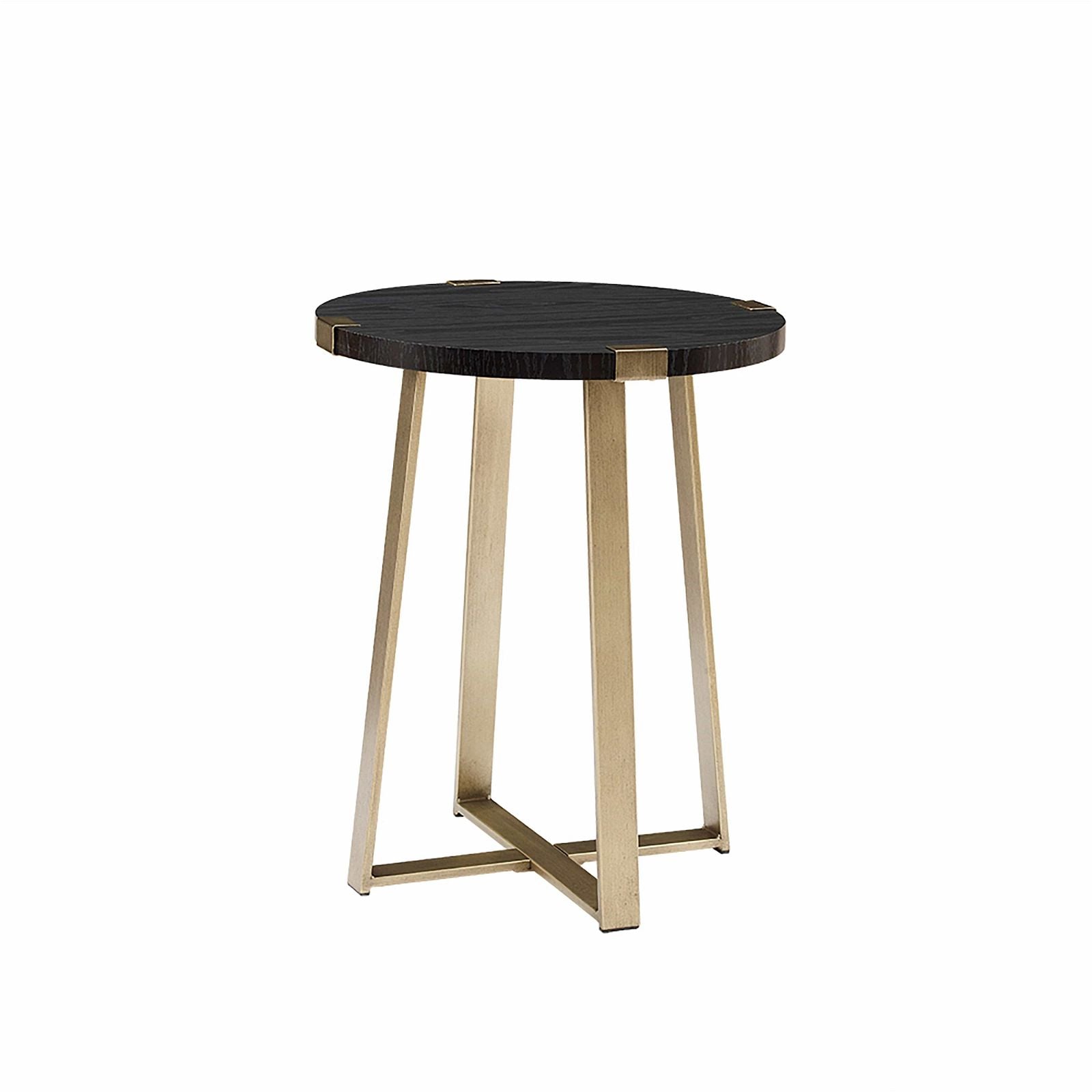 Modern Capri Round End Table - Black Oak & Gold Finish by Criterion | Stylish Side Table for Living Room, Bedroom or Office Decor