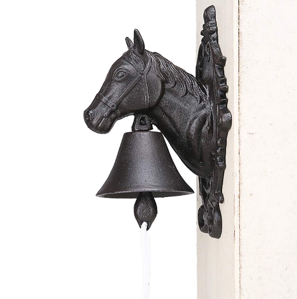 Vintage Cast Iron Horse Head Doorbell - Rustic Deer Head Door Chime for Garden, Farmhouse, or Cabin - Classic Brown Retro Doorbell for Outdoor & Indoor Use