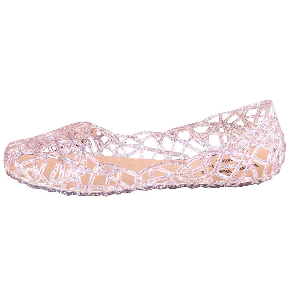 Breathable Jelly Pumps Women's Summer Sandals - Comfortable Beach Slip-On Casual Hollow Flats for Women - Pink Size 6.5 - Perfect for Beach Outings, Vacation, and Summer Dress Wear