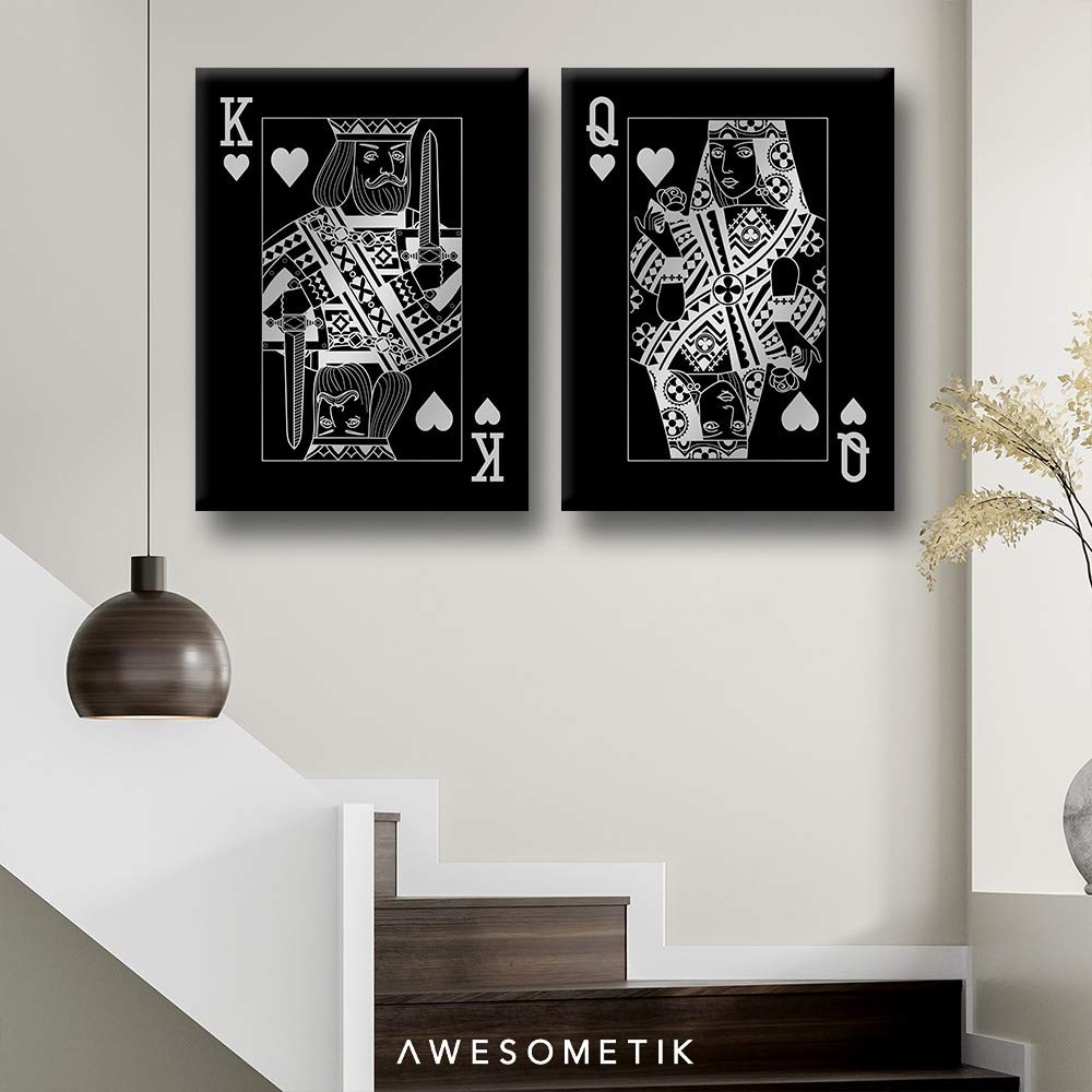 Imperial Set - King & Queen of Hearts Playing Cards Gold, Classic, Platinum Canvas Print Art - Home Décor Wall Hanging - Made in USA (12x18 Inches) - Perfect for Game Rooms, Bars, and Themed Party Decorations