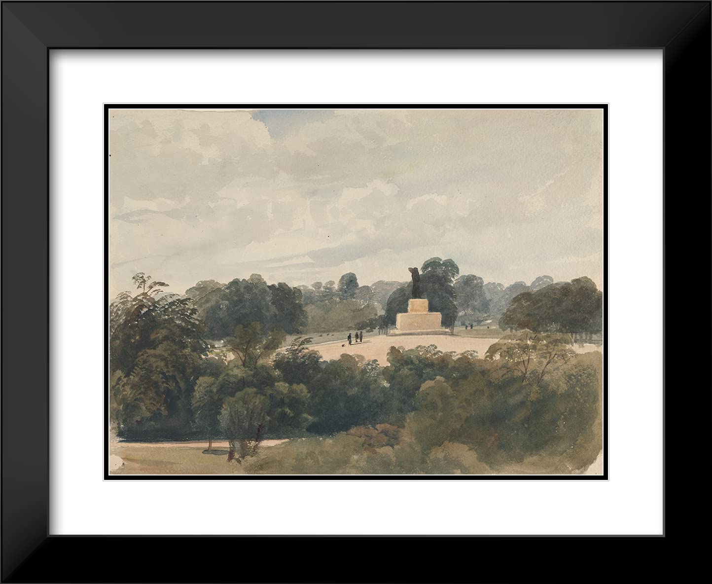 Peter DeWint 18x14 Black Modern Framed Double Matted Museum Art Print - Achilles Statue Hyde Park London | Classic Home Decor, Office Wall Art, Gift for Art Lovers