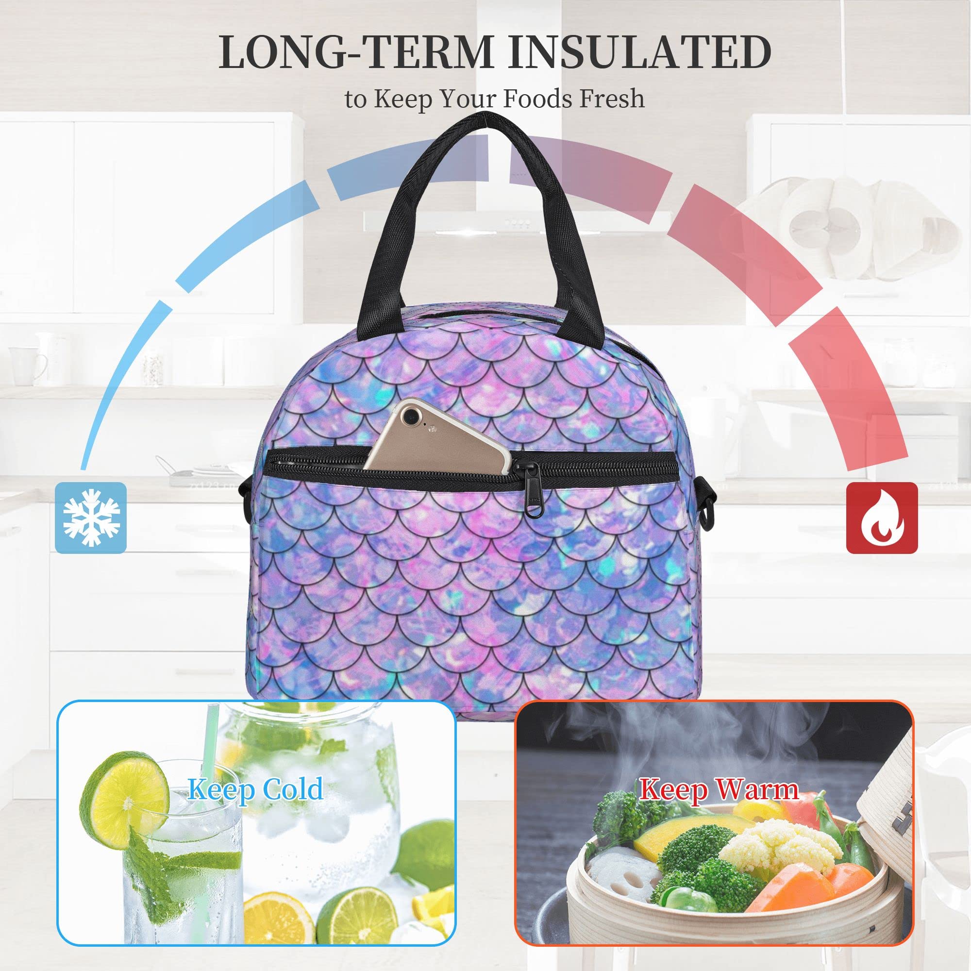 Mermaid Insulated Lunch Box for Kids - Reusable Cooler Bag with Shoulder Strap for School, Office, Picnic & Travel | BPA-Free Thermal Lunch Tote for Boys & Girls | Perfect for School Lunches, Beach Trips & Daily Commute