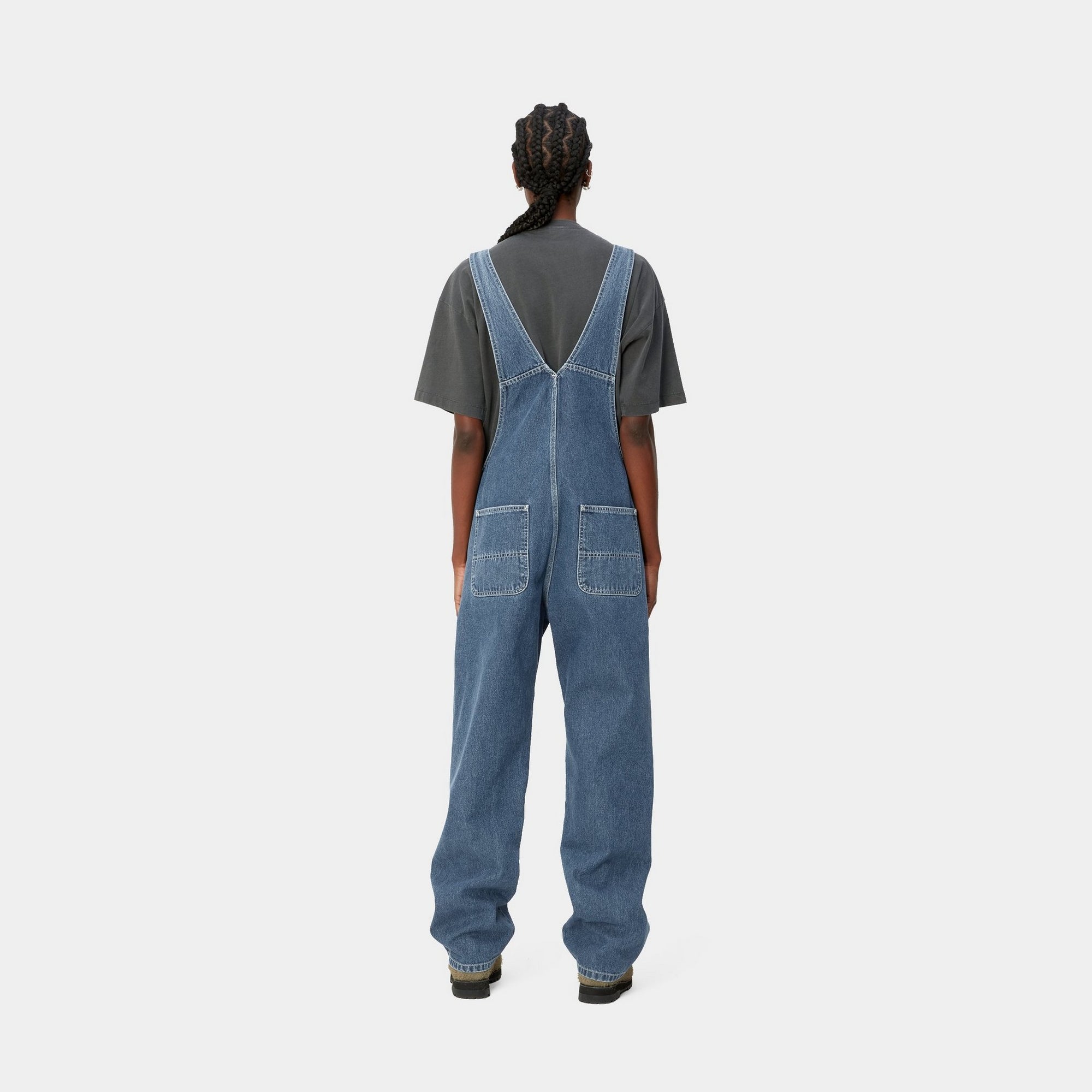 Women's Denim Bib Overalls - Straight Leg, Stone Washed Blue | Casual Workwear & Outdoor Activities