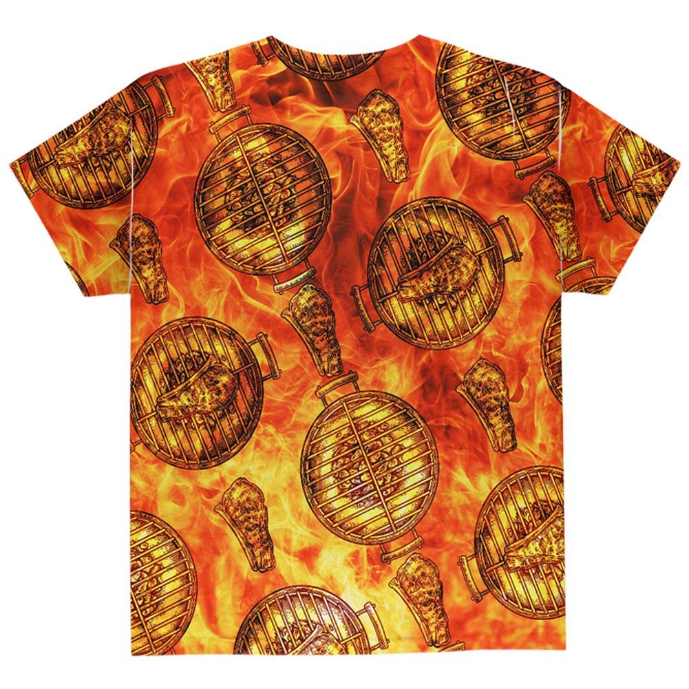Flaming Hot Charcoal Grilled Steak Print Youth T-Shirt - Trendy Graphic Tee for Men & Women | Perfect for BBQ Parties, Casual Outings & Streetwear Fashion