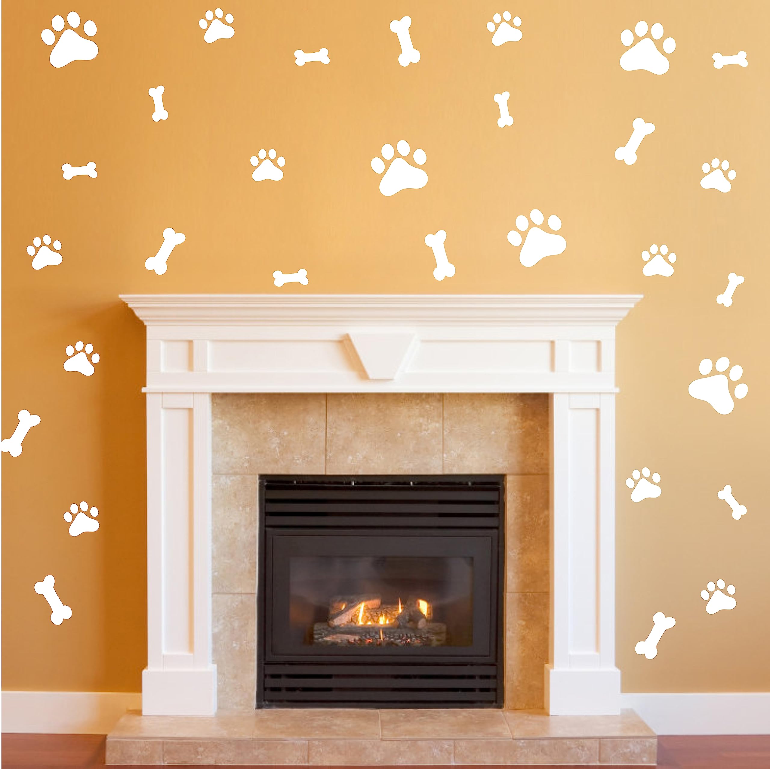 76pcs Dog Paw Wall Stickers - Removable Vinyl Decals for Pet Room Decor (White) - Perfect for Kids & Dog Lovers