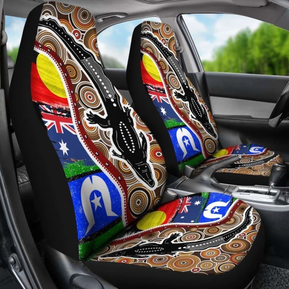 Premium Australian Aboriginal Crocodile Car Seat Covers with NAIDOC Flags - Durable & Stylish Protection for Cars, SUVs & Trucks - Perfect for Road Trips, Daily Commutes & Outdoor Adventures