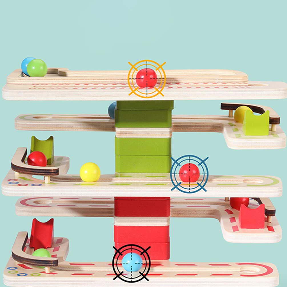 TOYANDONA Wooden Ball Maze Drop Tower Game - Marble Run Track Toy for Kids, Pearlescent Montessori Learning Toy for Toddlers & Preschoolers - Perfect for Birthday Gifts, Early Childhood Development & Sensory Play