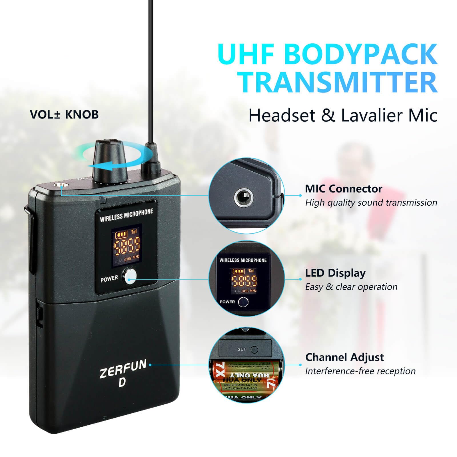 4 Channel UHF Wireless Microphone System - Pro Metal Cordless Handheld & Lavalier Mics for Church, Karaoke, Singing & Events (4x50 Adjustable Frequency, Includes 2 Handheld & 2 Bodypack Mics with G8 Batteries) - Perfect for Worship Services, Live Performances & Home Karaoke Parties