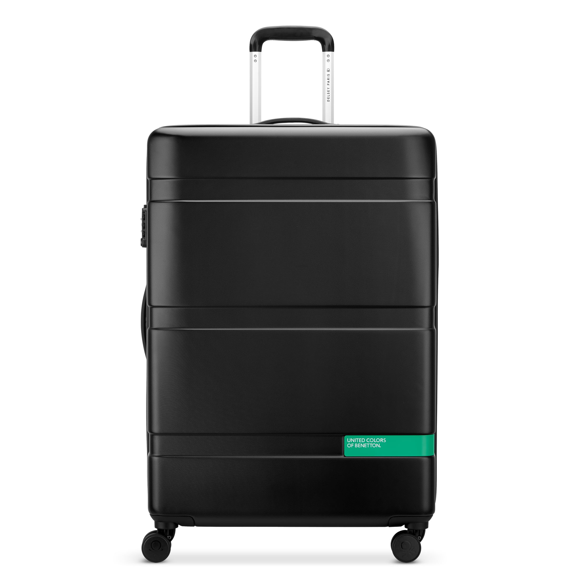 United Colors of Benetton 27 Inch Hardside Spinner Luggage - Black Checked Large Suitcase for Travel, Business Trips & Vacation Packing